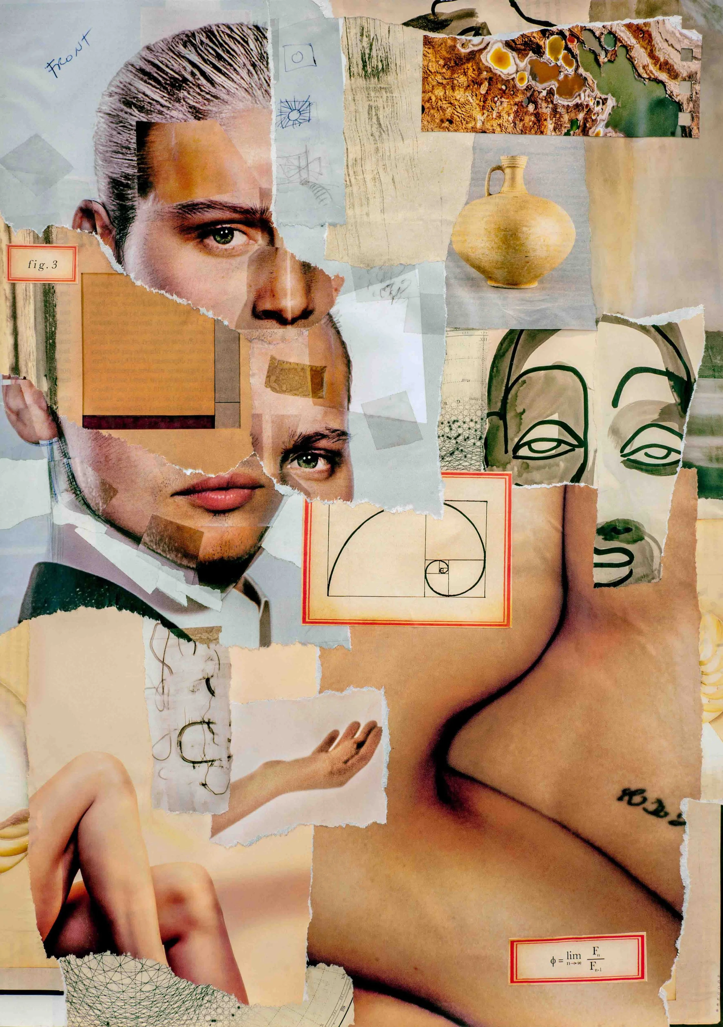 Collage contemporain "Esthétique Théorique", composition sensuelle et morcelée.
