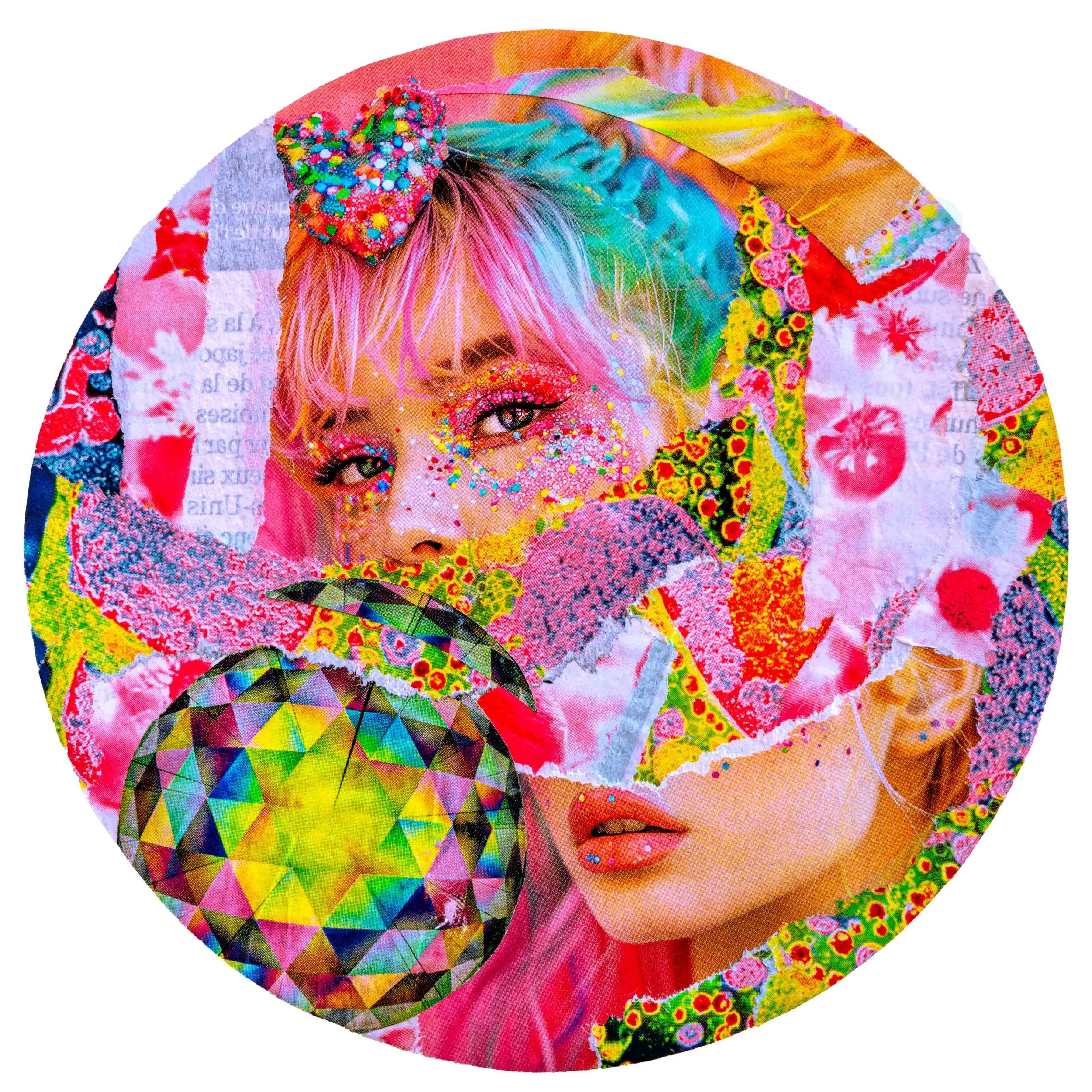 Illustration circulaire rose imprimée au dos du t-shirt.