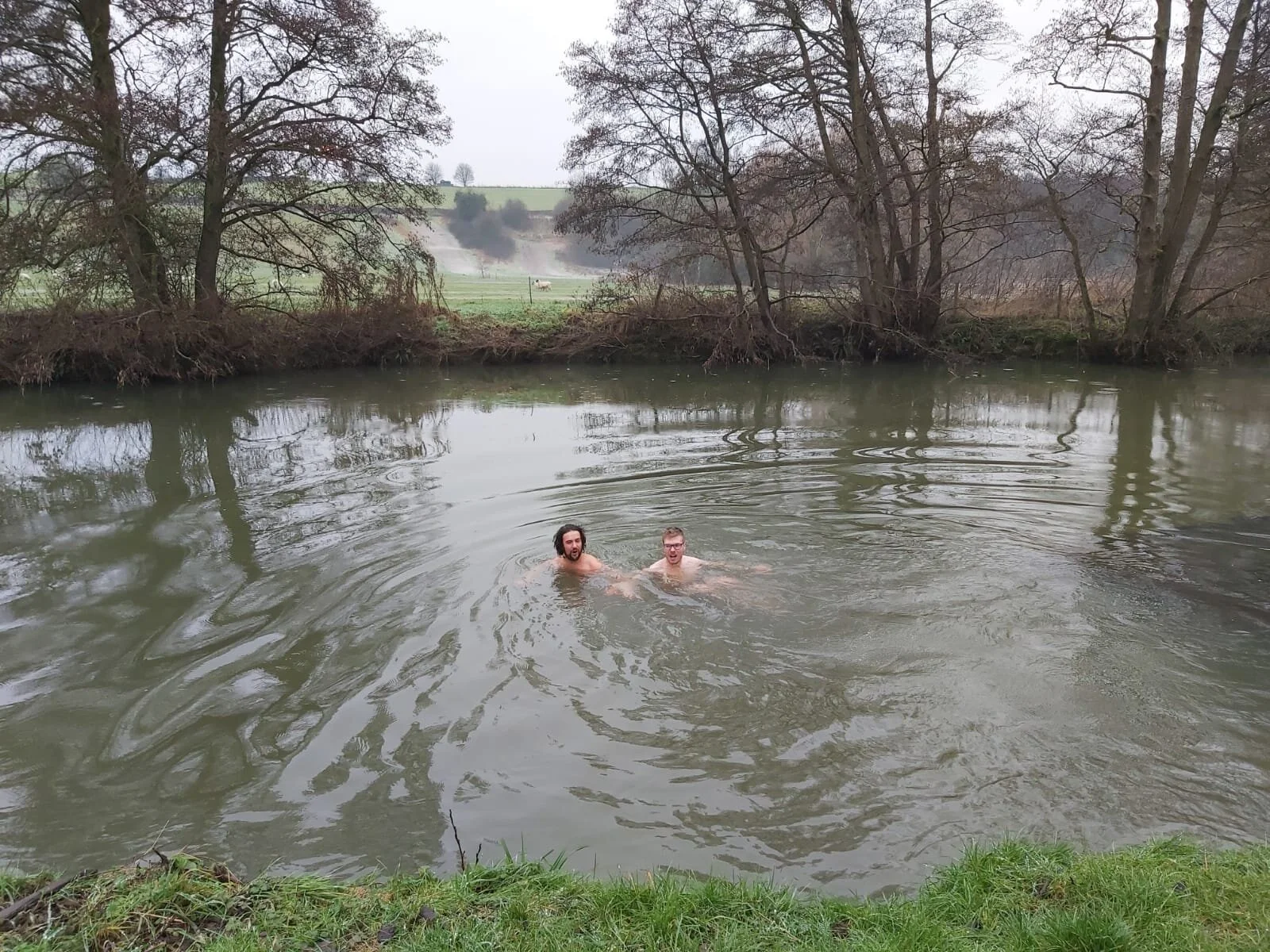 Jamie and a friend swimming at Farleigh Hungerford on New Year’s Day