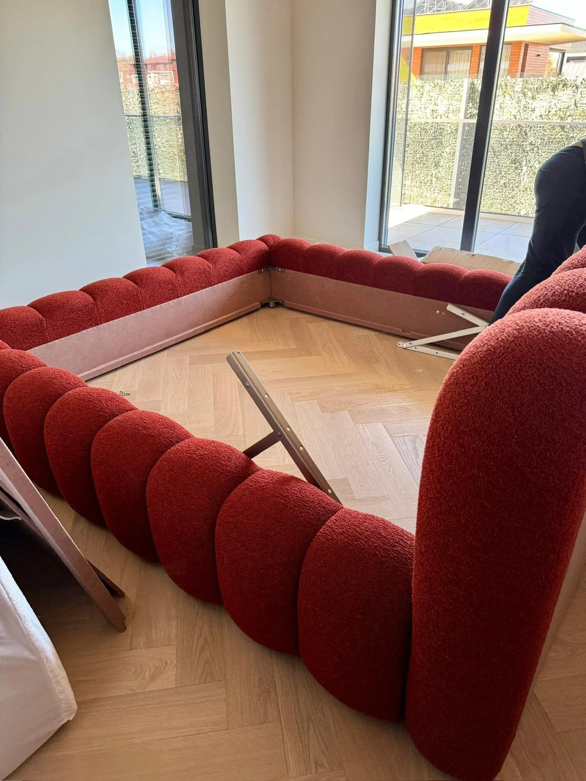 cloud bed in terracotta boucle bubble Installation.jpg