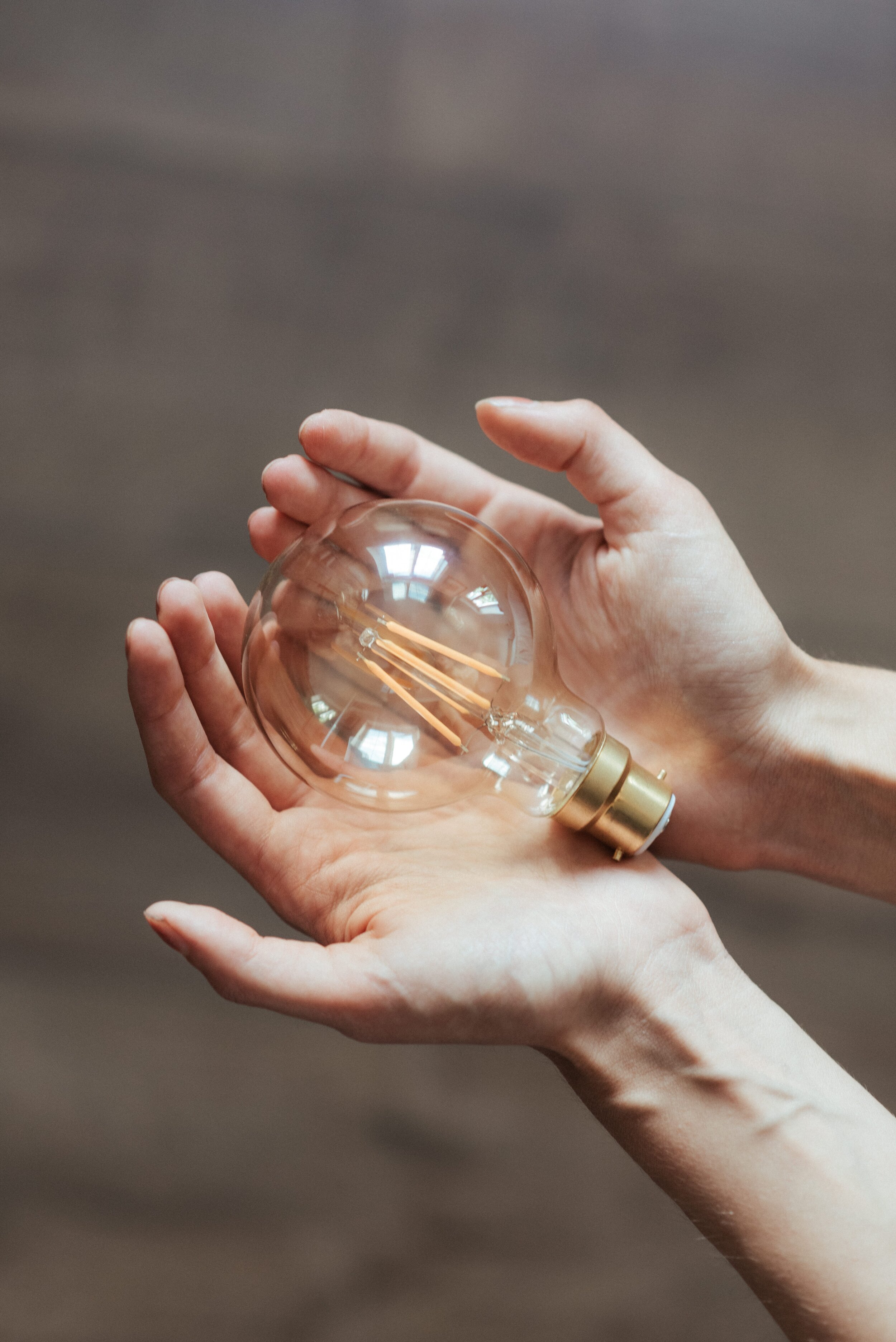 woman holding a light bulb in her hands