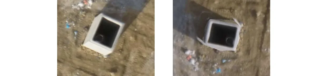 Imagen 1: Comparación de ortofotografía con distorsiones y fotografía aérea no nadiral.