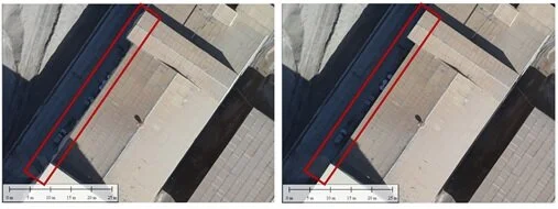 Imagen 5: Comparación entre ortofotografía sin corregir y ortofotografía corregida.