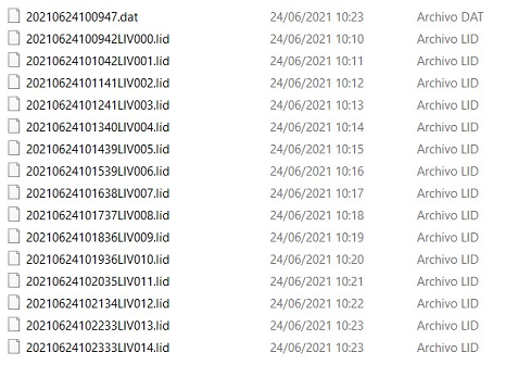 Fig. 4 Archivos resultantes en la Memoria SD tras el vuelo.