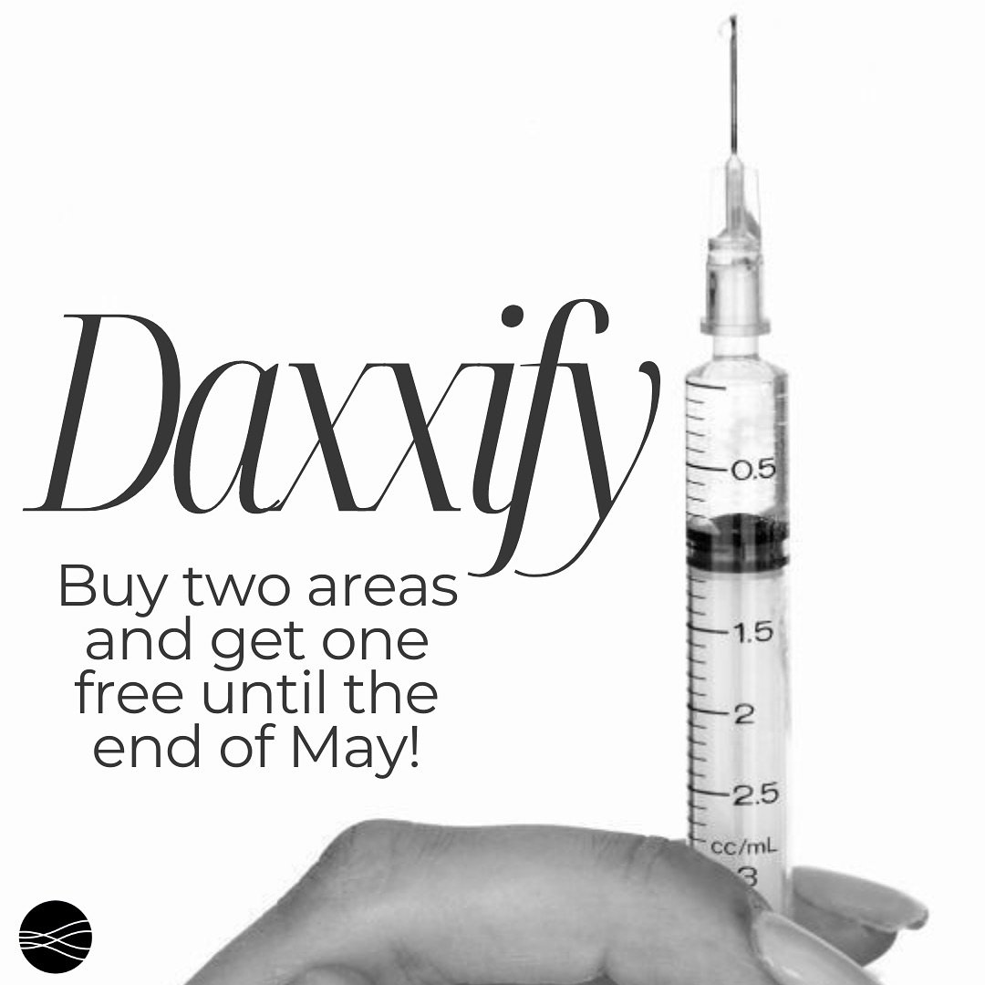 Exciting news! Our latest promotion with Daxxify is now available! Until the end of May, take advantage of our special offer: buy 2 areas and get one free! These areas include crows feet, 11 lines, forehead, underarms for sweating, and neckbands. Cur