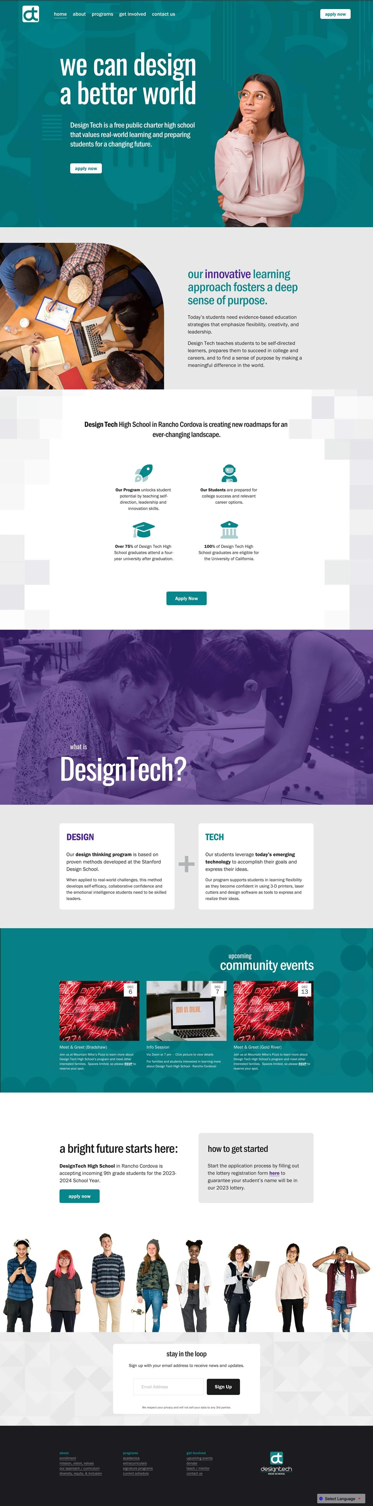 Teal, purple, and gray design for charter high school website