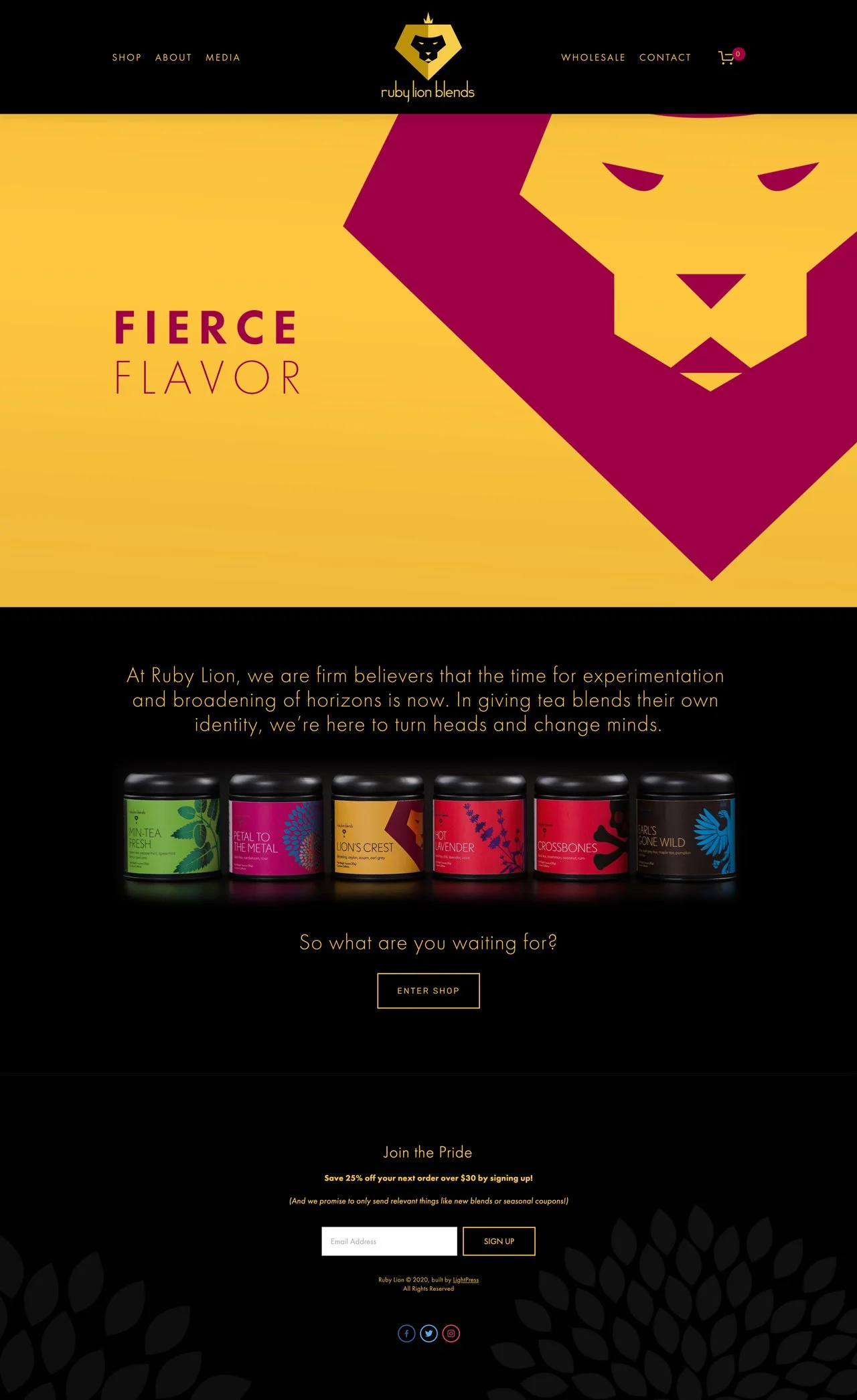 Yellow and Red Squarespace Website Design for Online Tea Shop