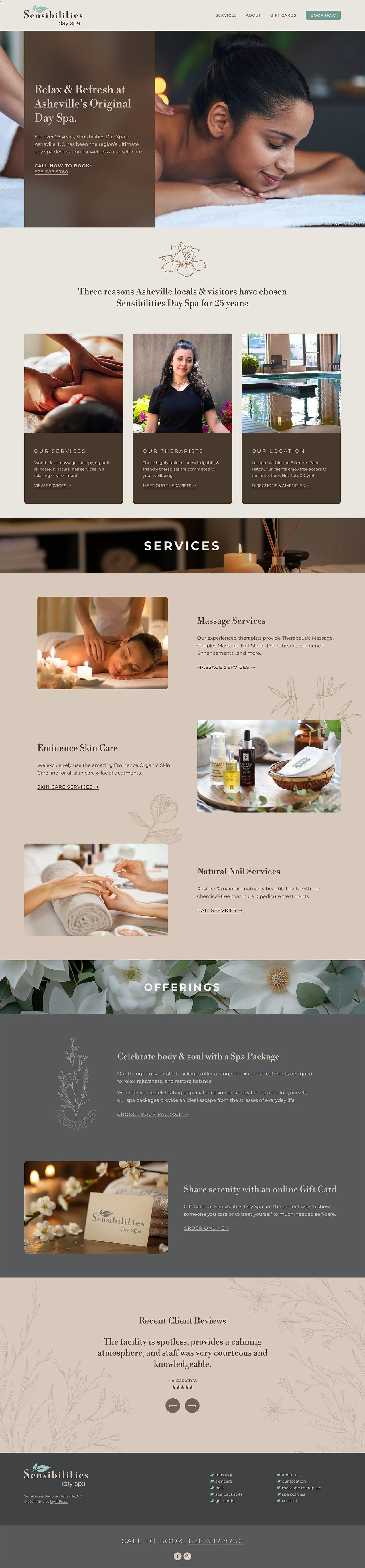 Squarespace website design for day spa providing massage, skin care, etc