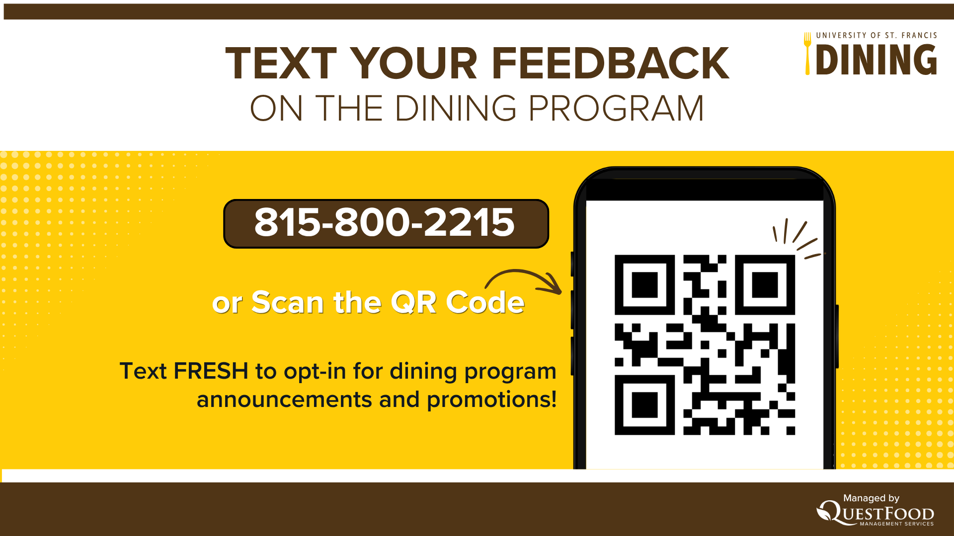 Text Your Feedback on the Dining Program at 815-800-2215