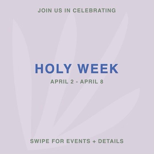 Join us in celebrating Holy Week! Swipe for details. 

Friday, we will gather from 10p-midnight in prayer and worship as we fix our eyes on the cross. 

Saturday, the Arise kiddos will have a Easter egg hunt and devotional. The entrance to Elizabeth 