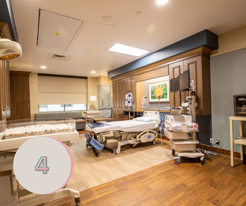  The hospital’s birthing suites feature comfortable furnishings and advanced medical equipment to ensure you and your baby’s safety before, during, and after delivery. 