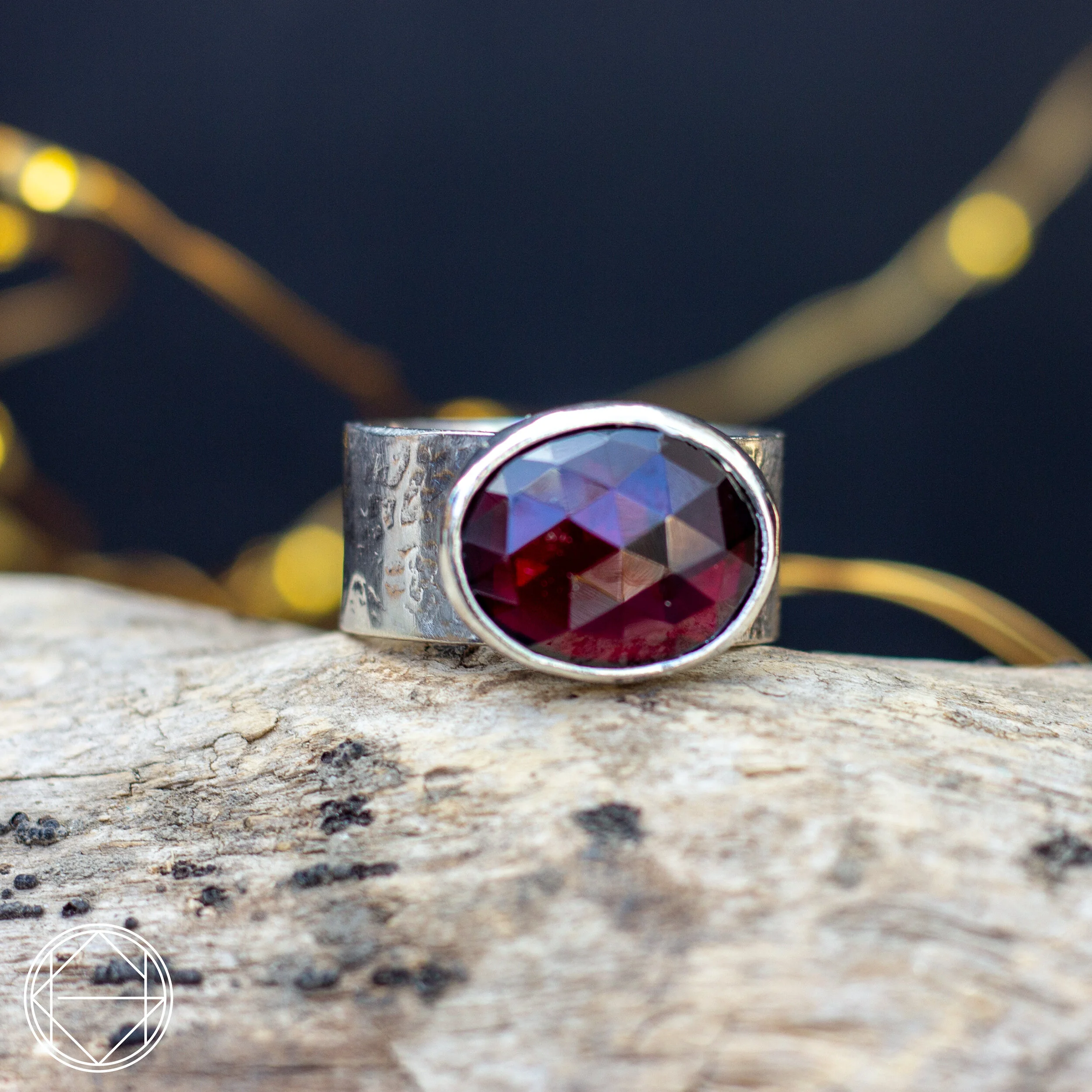 silver chunky ring with faceted garnet gemstone, by Gemheaven Jewellery