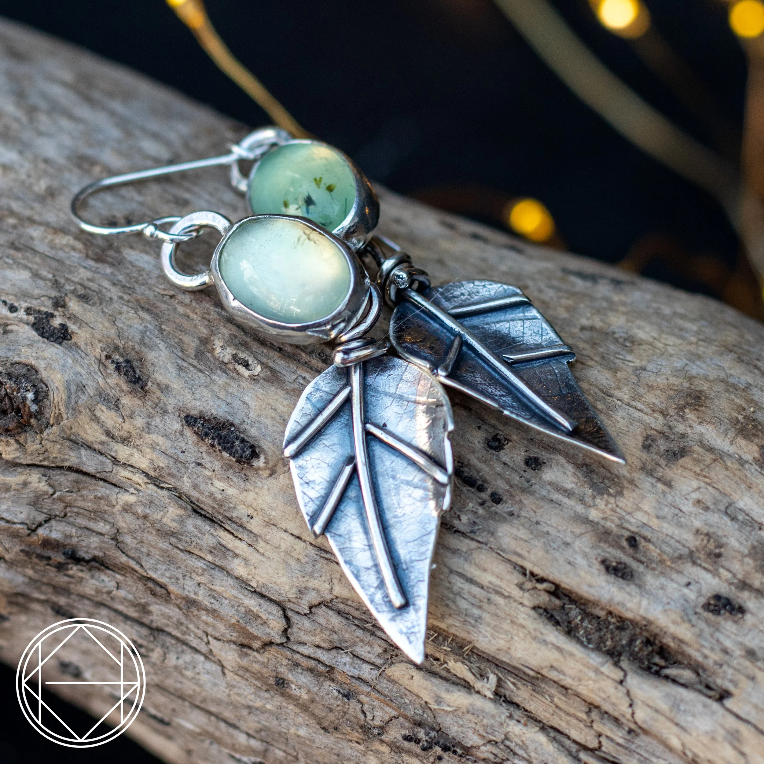 Fallen silver leaves with prehnite gemstones