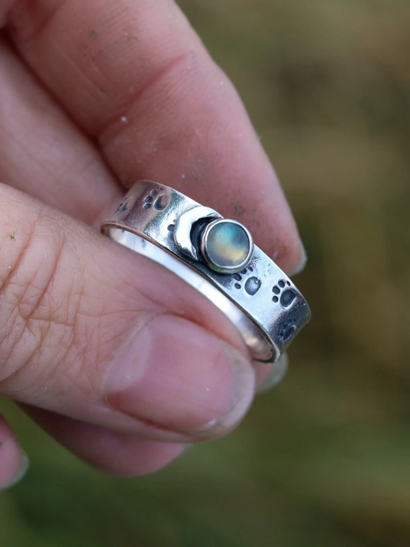 My Sweet Trail Bangles are so popular my client asked for a matching ring so here she is! The Sweetest little paw prints dancing over the sterling silver band! 

Shall I offer these as made to order? 

#gemheavenjewellery #sterlingsilverjewelry #silv