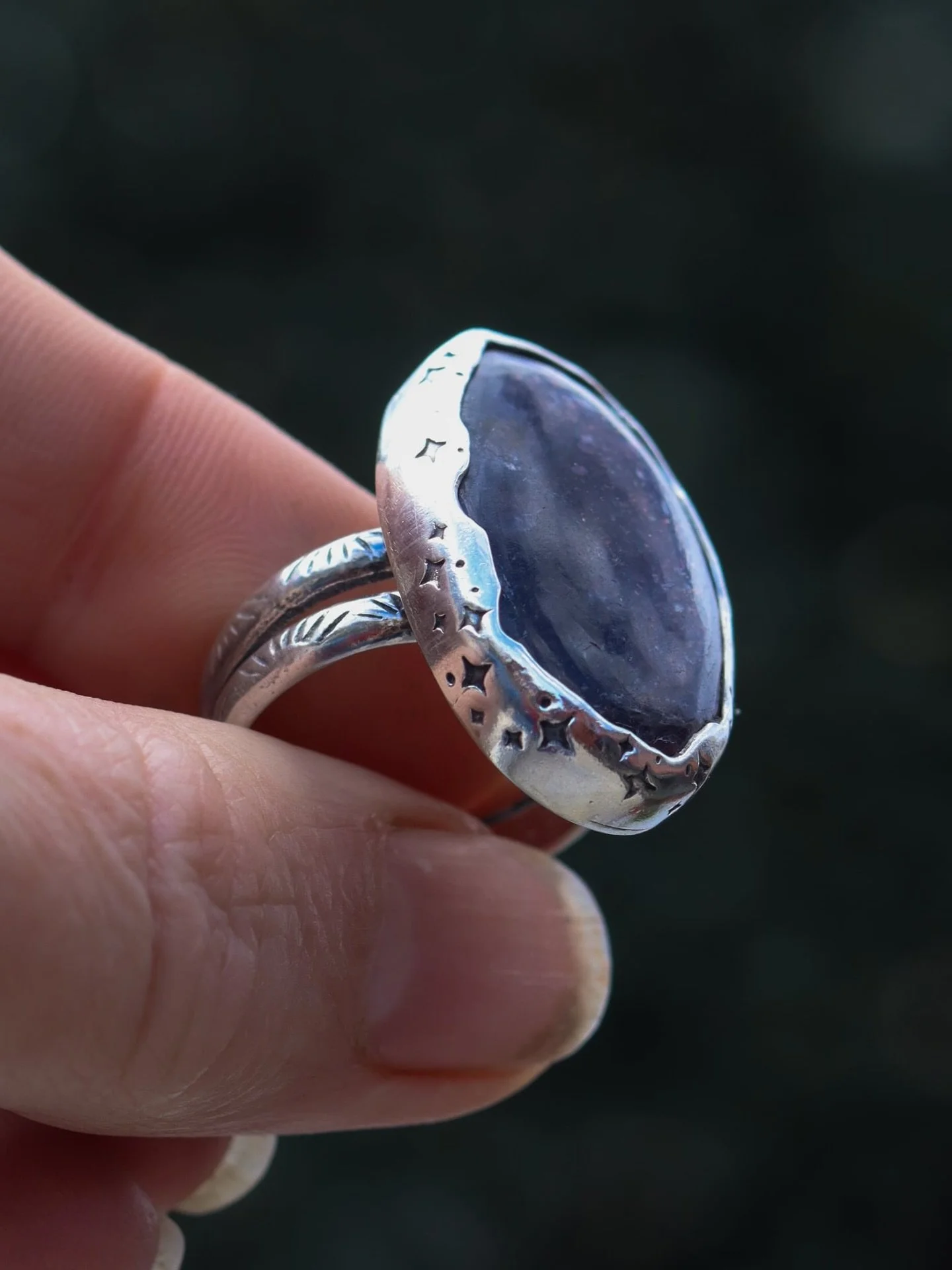 Magical bezels is my favourite thing 

Surrounding sparkly Iolite (with a sprinkling of sunstone) a bezel stamped with stars for the star gazer ✨

I&rsquo;m hoping to send out my hallmarking tomorrow so I can sort out my next release which I know see