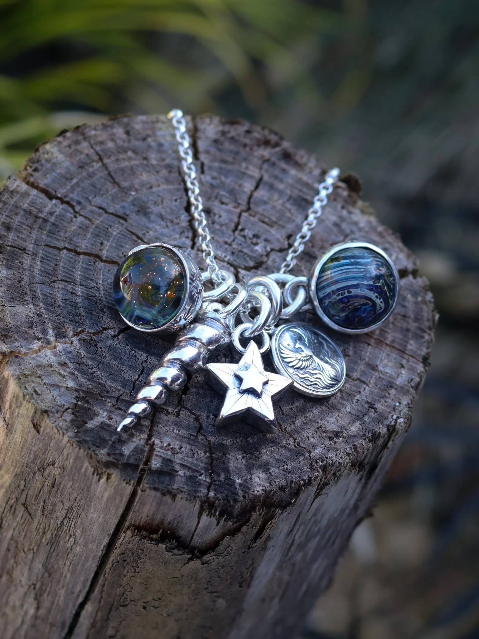 Honestly everything about this commission was magical ✨ 

I&rsquo;m loving that you are choosing a statement Storyteller Collection so I can see how they look together!

✨ chunky star 
🦄 unicorn horn 
🐦&zwj;🔥phoenix rising charm 
🪐planetary charm