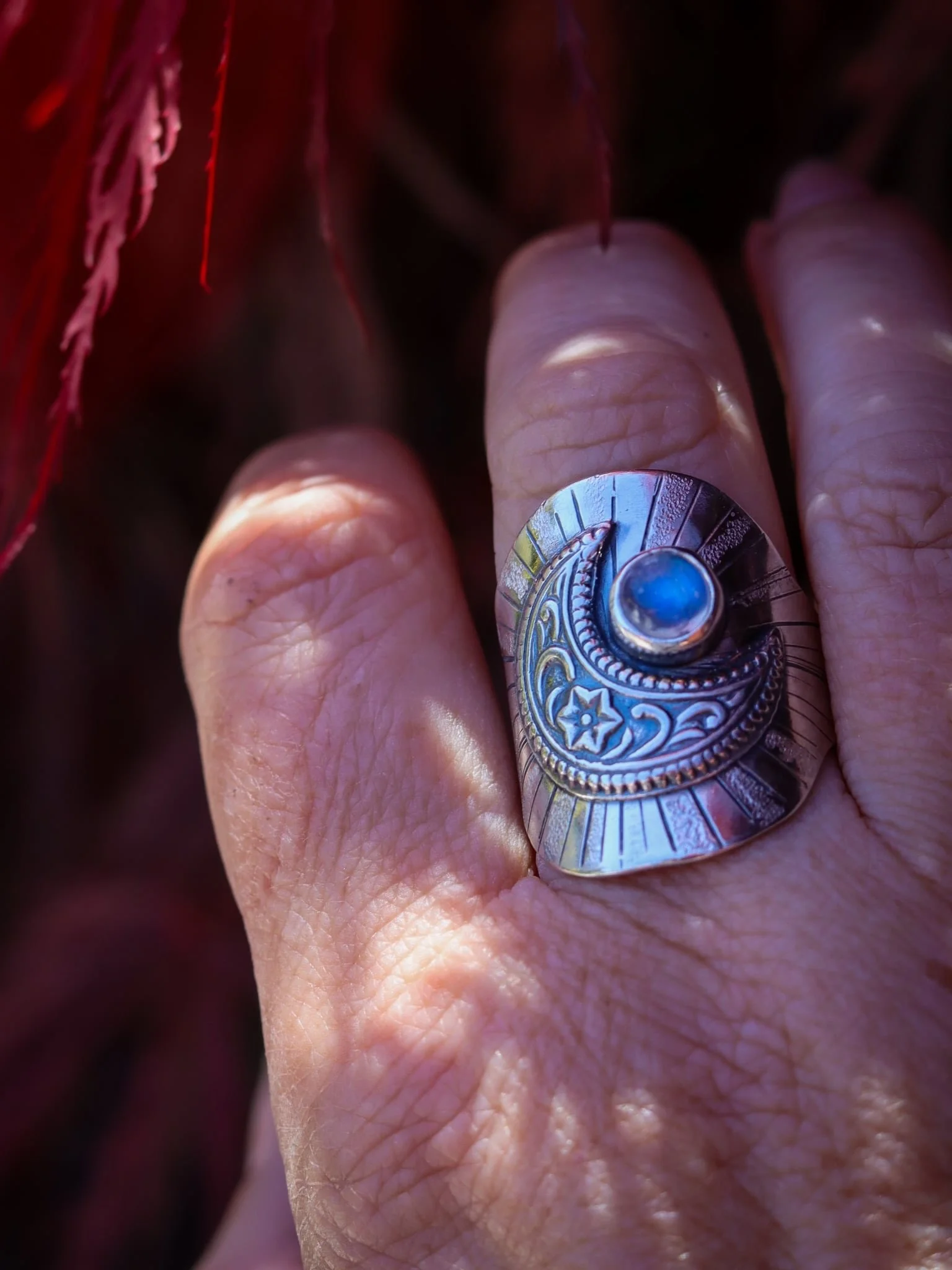 The Moonkeepers Oath 
Forged in magic and  silver beneath the old moon, where the quiet rituals still linger.
Wear this ring for protection and promise 🌙

This Saddle ring has flown overseas but I&rsquo;m itching to make another with a oceanic theme