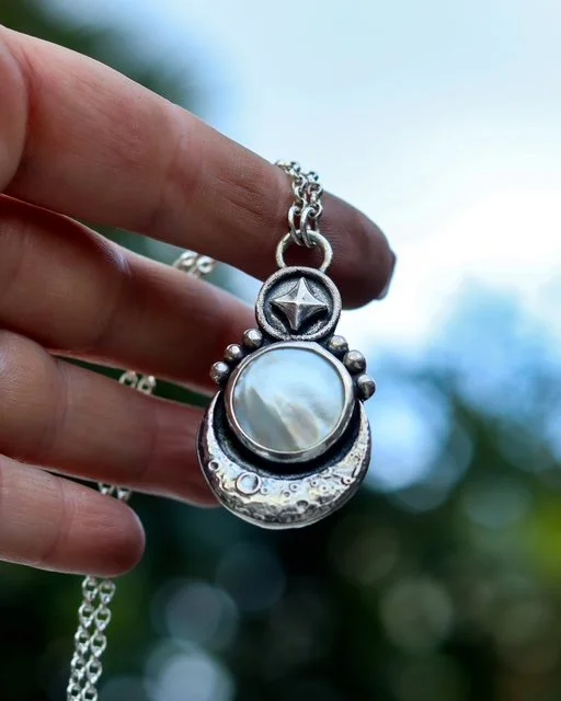 Beautiful crystal pendant with moon charm on chain, by gem heaven jewellery