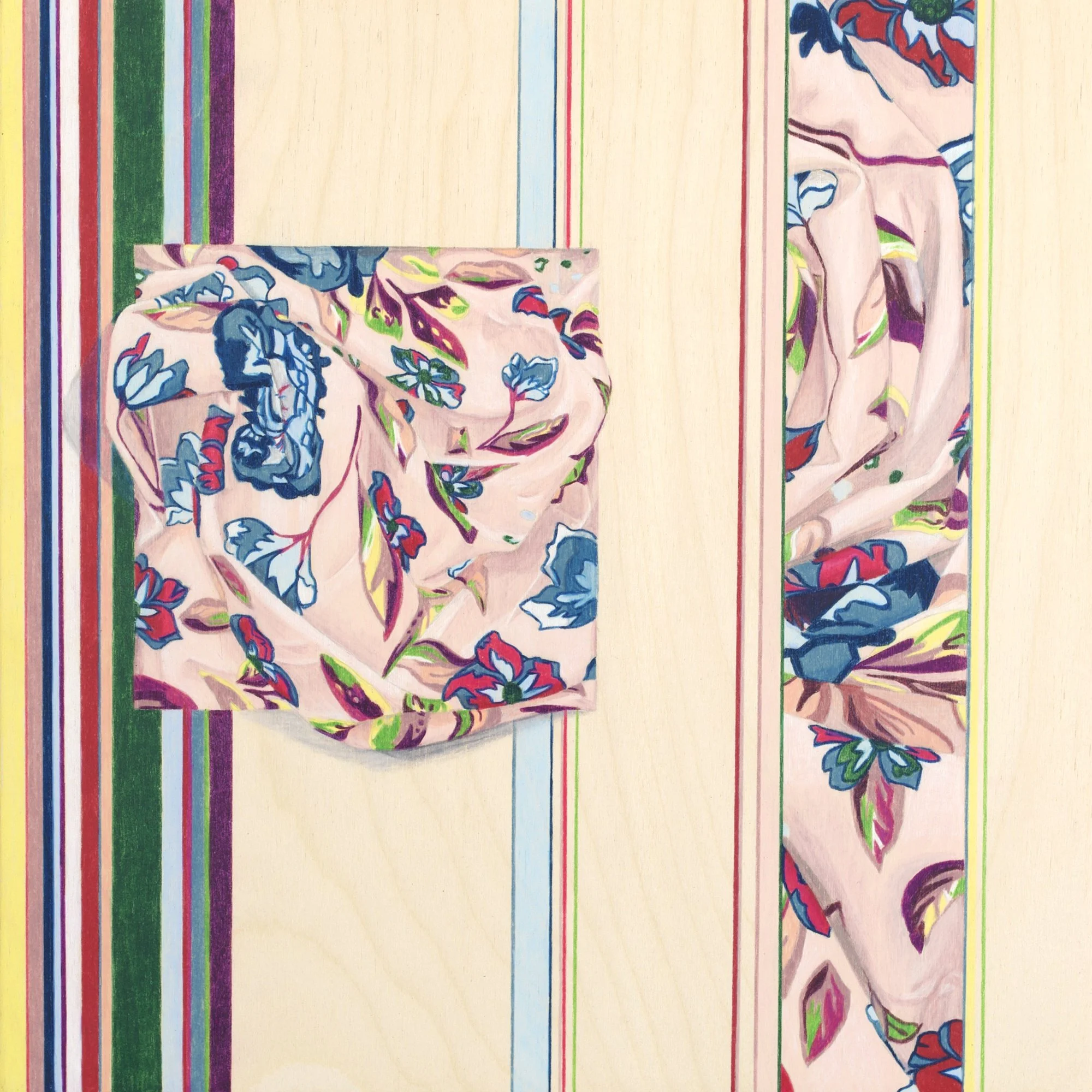 Untangled Meadow, coloured pencil on wood, 12x12 inches, 2022.