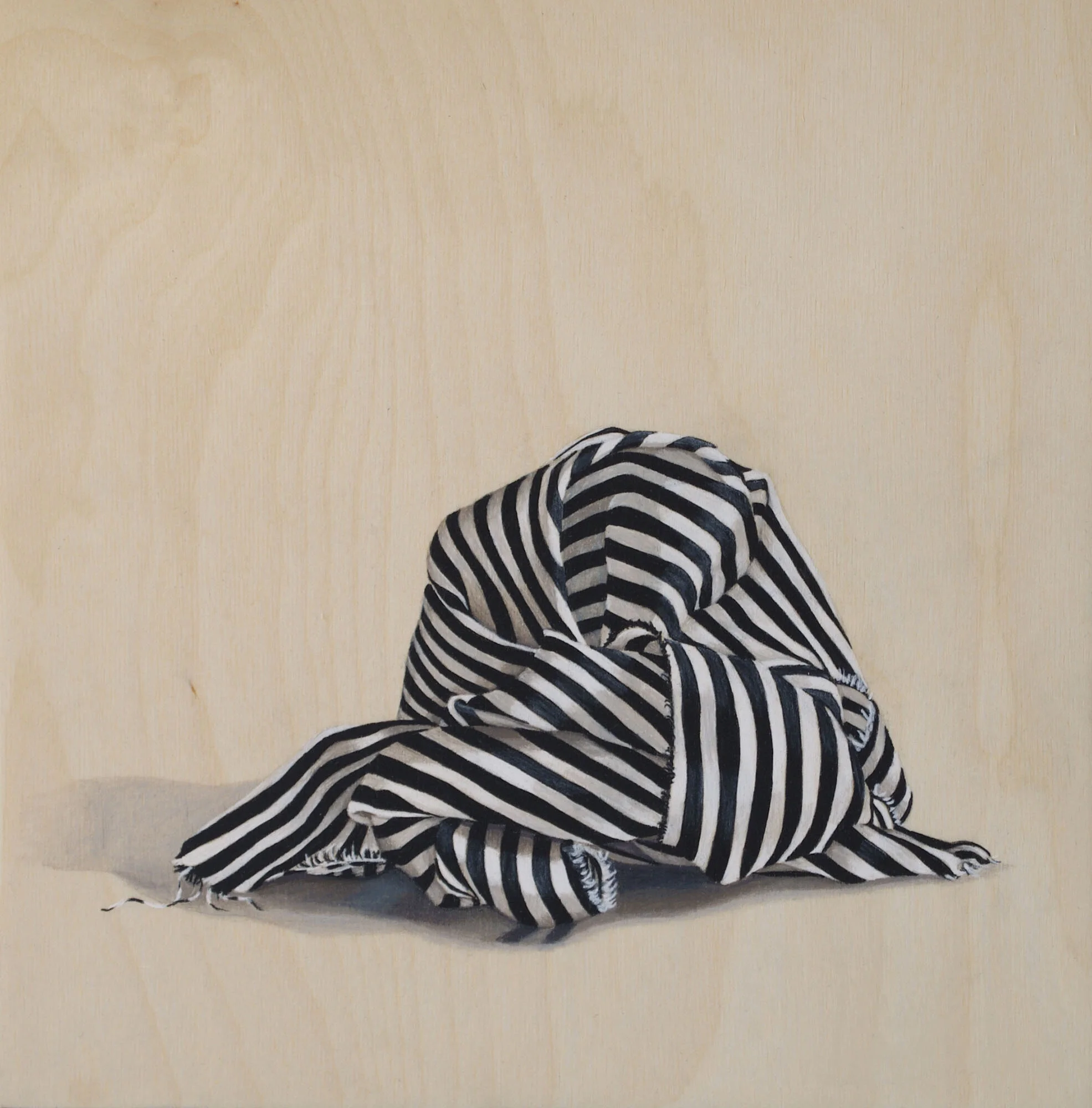 Black & White Stripes #12, coloured pencil on wood, 10x10 inches, 2020.
