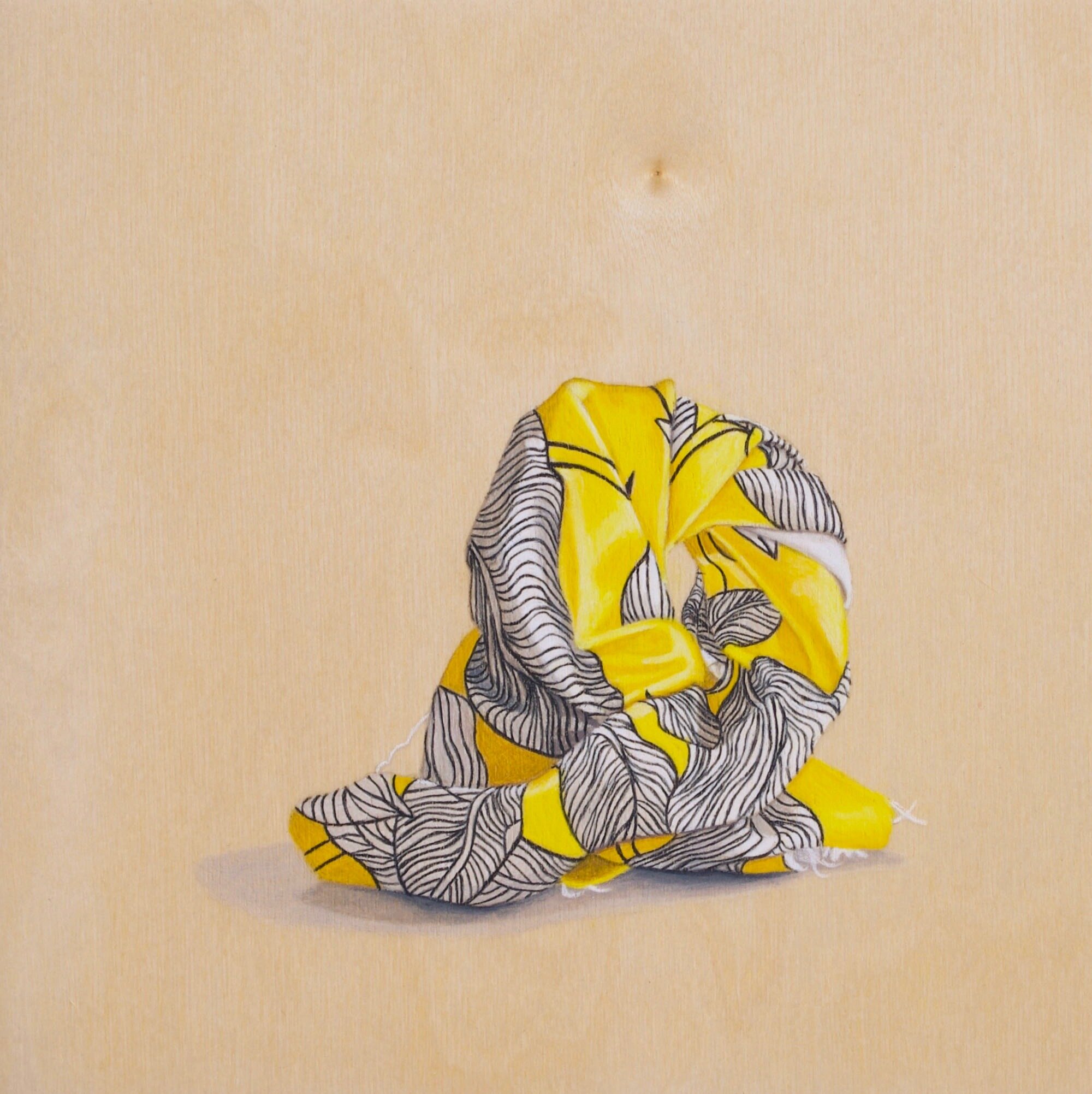 Yellow Entity #1, coloured pencil on wood, 8x8 inches, 2020.