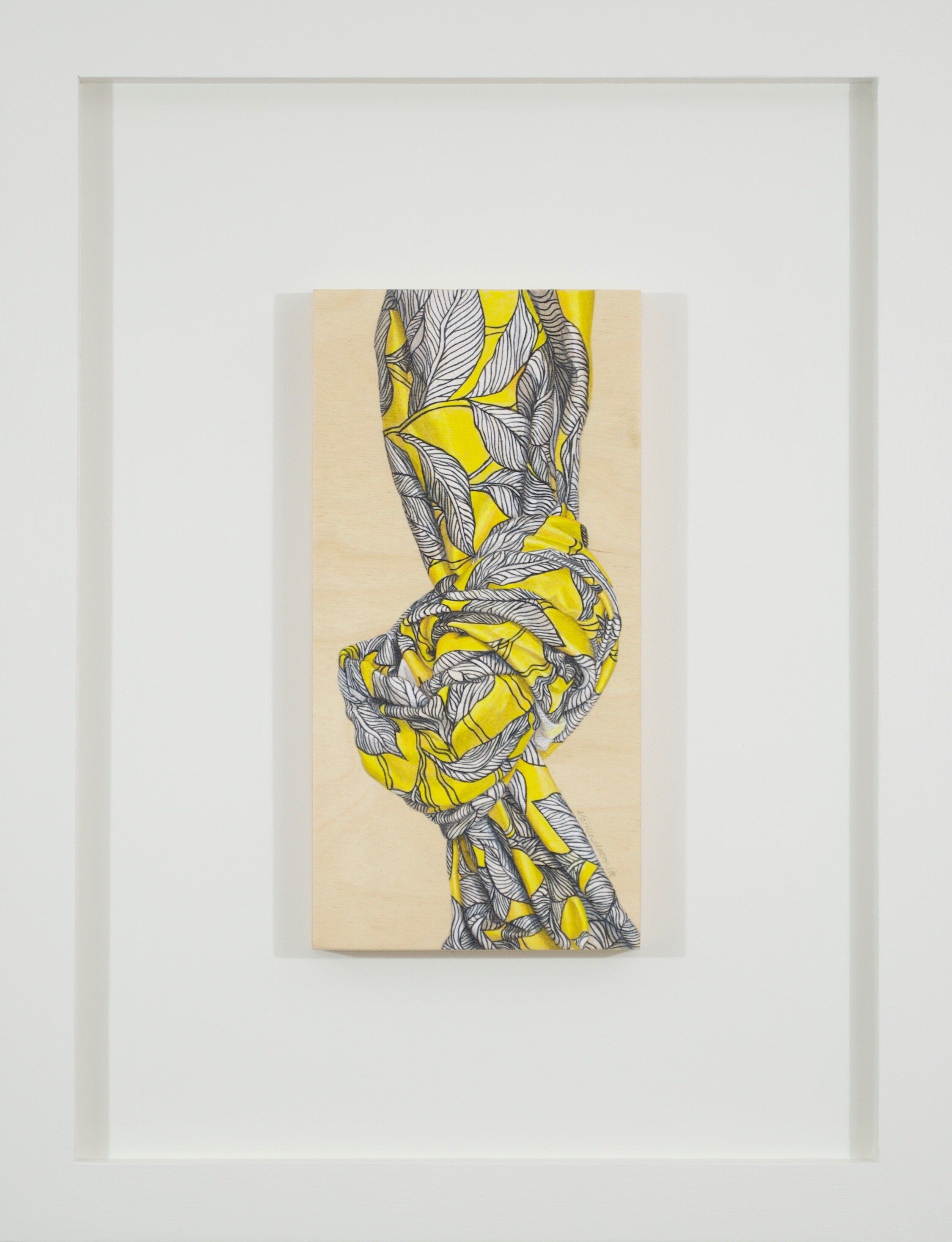 Yellow Knot, coloured pencil on wood, 17.5x23 inches, 2018.