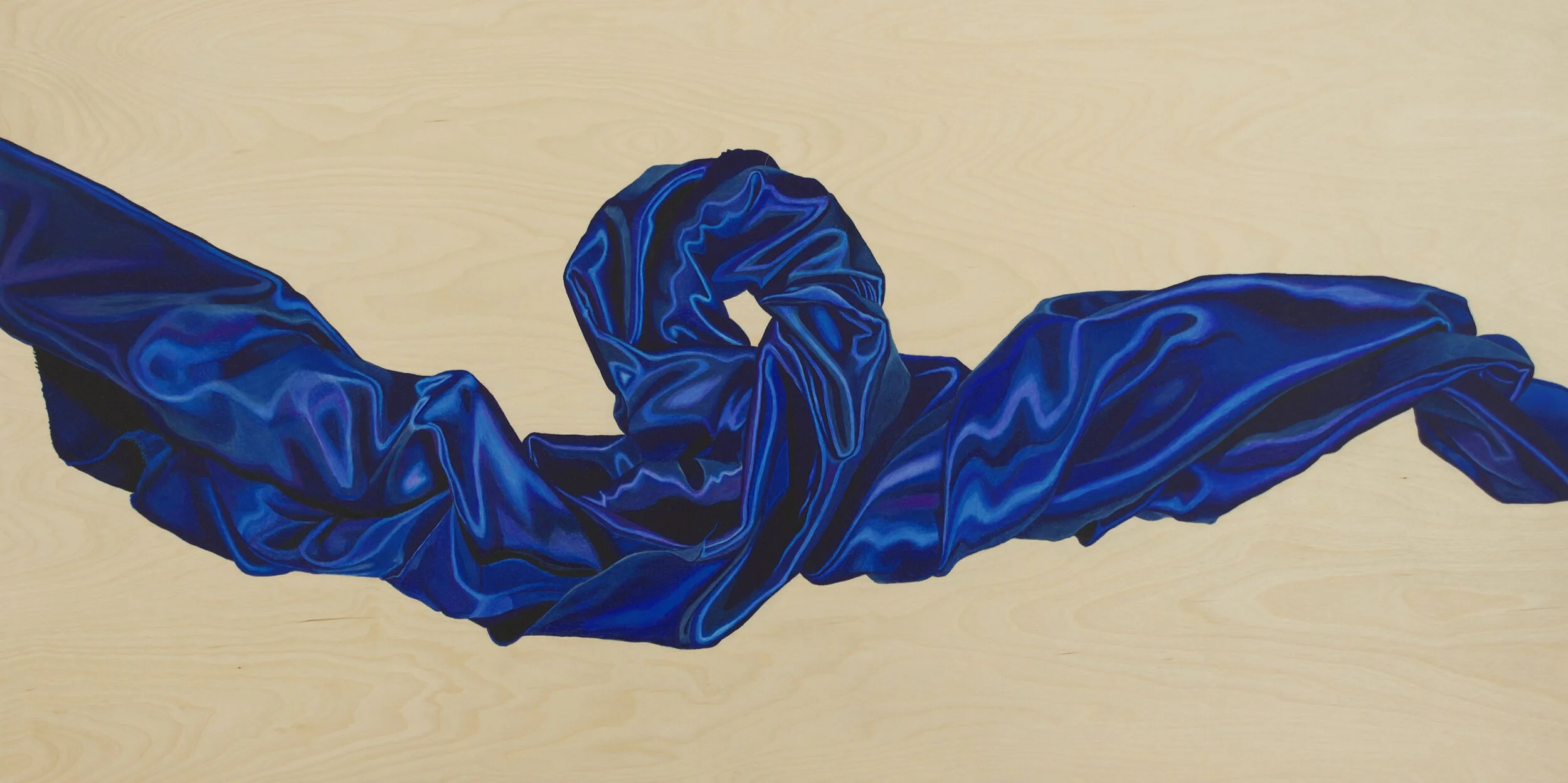 Satin Twist, coloured pencil on wood, 24x48 inches, 2019.