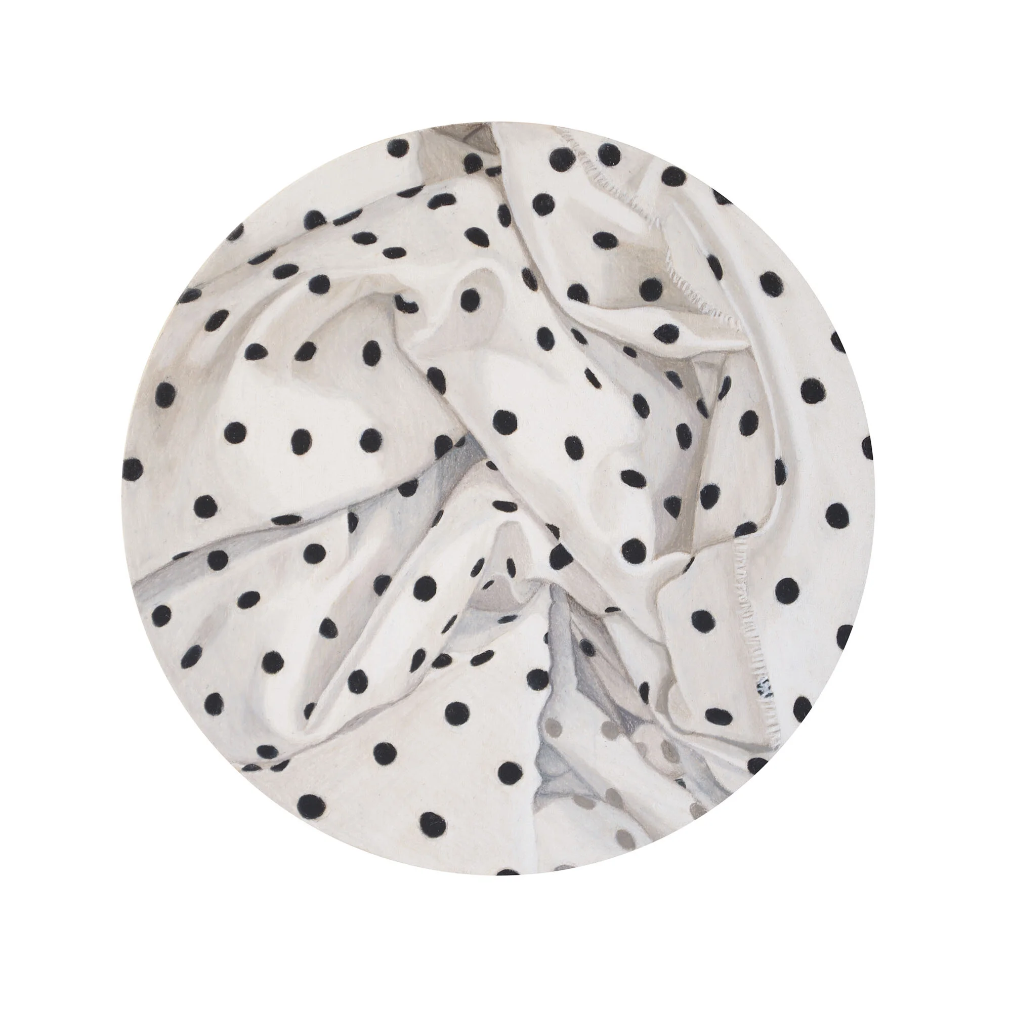 Polka Dot Tondo #1, coloured pencil on wood, 6 inches diameter, 2020.