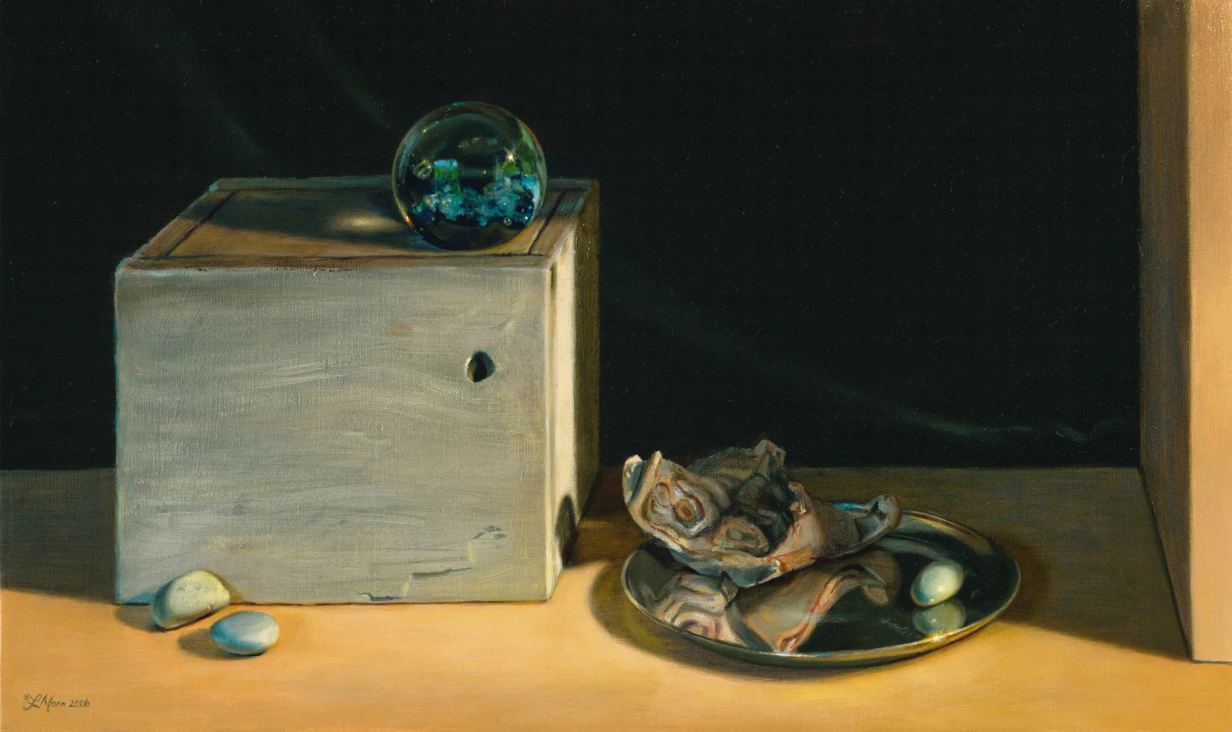 Linda Mann_Glass Globe and Driftwood_2006_oc_15.5x26.25inches.jpg