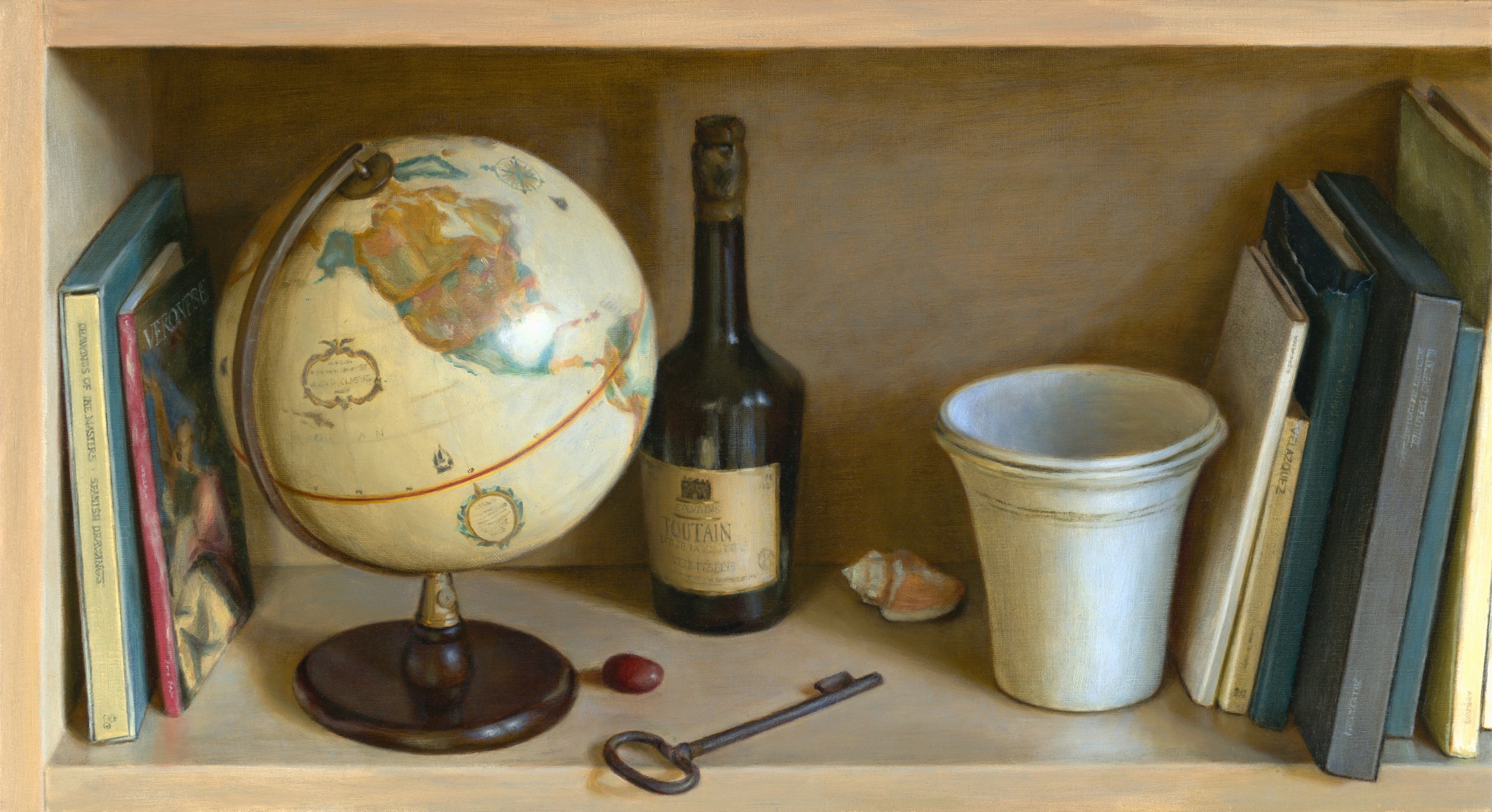 Linda Mann_Globe and Books_2005_15.5x28.5inches_framed_.jpg