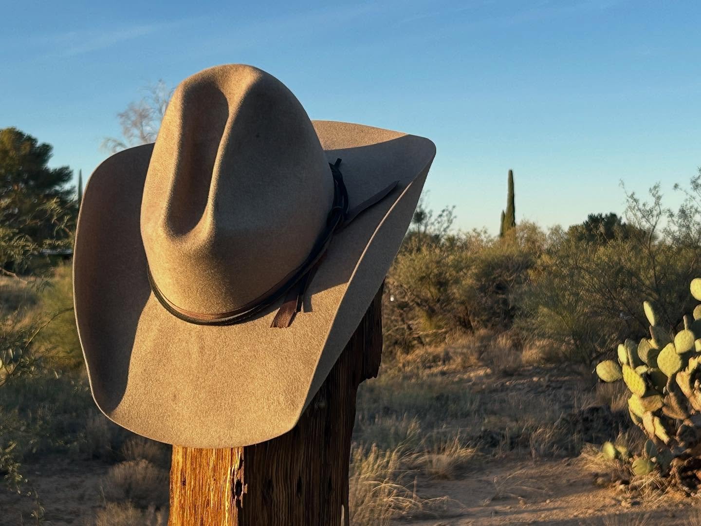 Off to Utah, this pure beaver natural with a 4.25 inch brim is shaped to what is sometimes called a &ldquo;half Gus&rdquo; or even maybe a &ldquo;sloped cattleman,&rdquo; but it&rsquo;s for those who maybe don&rsquo;t want the full height of the trad