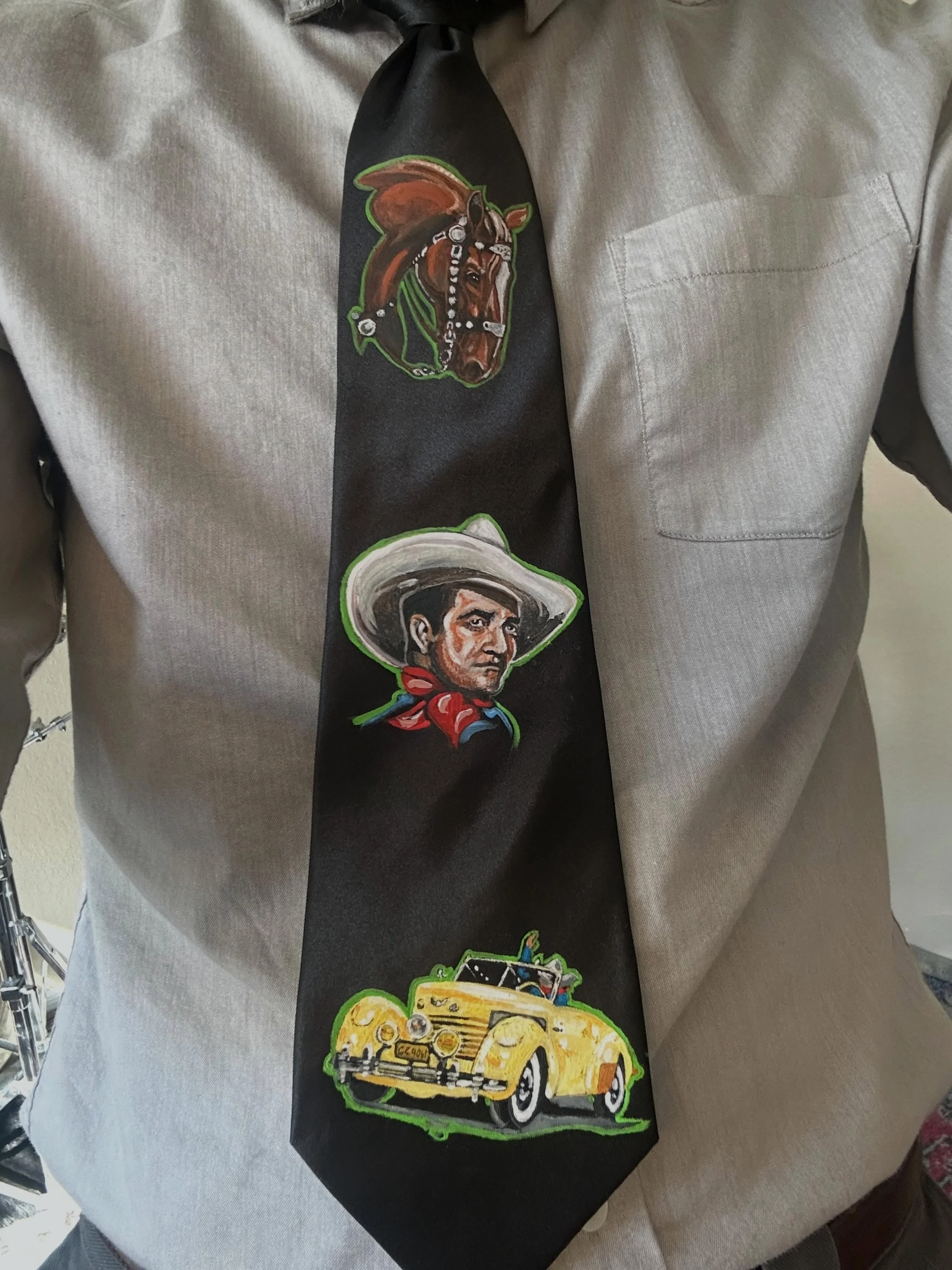 Very excited to show off my most prized possession lol that I recently received from an amazing artist, authentic buckaroo and my friend, Buster Jiggs. He painted me tie and I made him a hat, and I can&rsquo;t be happier with it. When I first got int