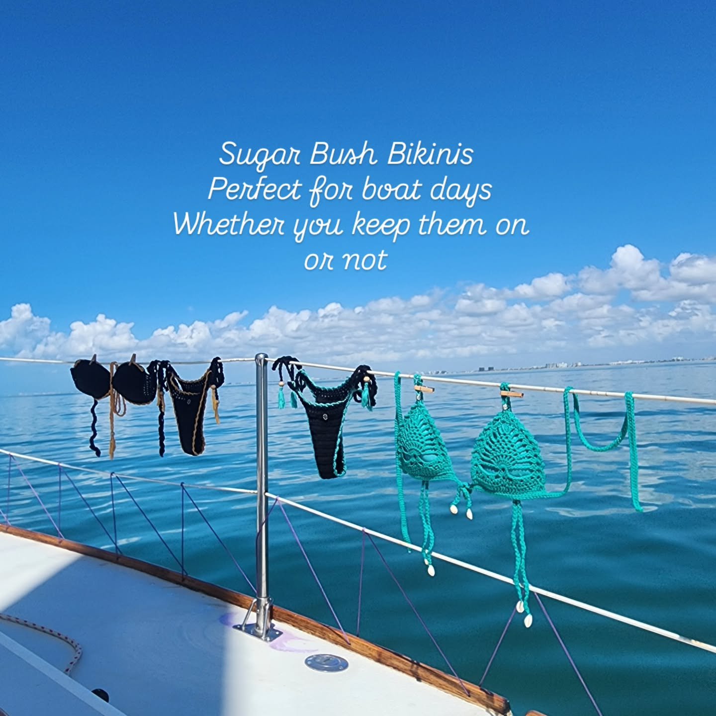 Hand made by Crochet Artists in South Africa
Soft, sexy, beautiful 

Really we could wear our pieces everyday
And probably will 

@sugarbushbikinis 
Use code MOONLOVE15
For a discount ♡

Laine has the Chenelle in turquoise 
Gaea has the Lana in her p