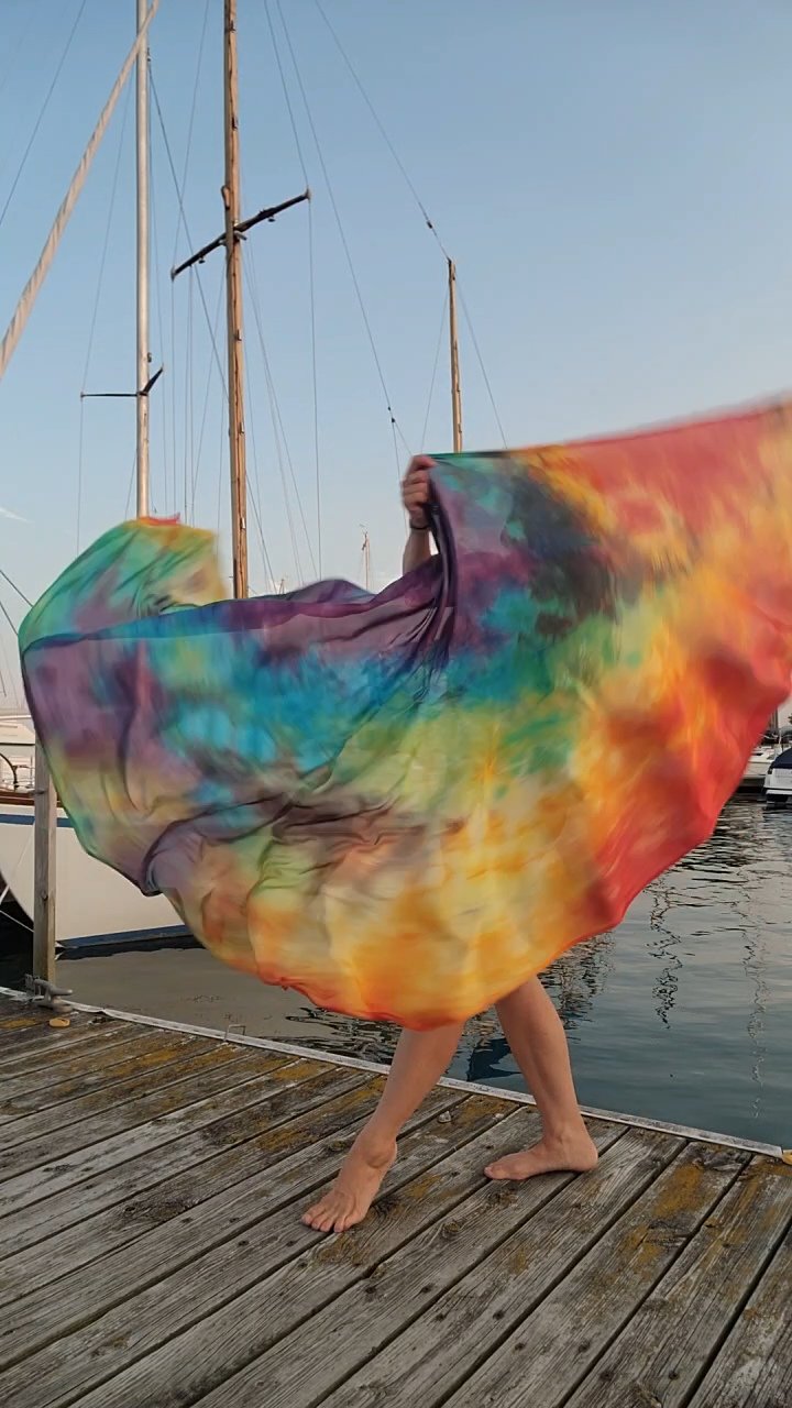 Rainbow Crystal- Half Circle Weighted Silk Veil