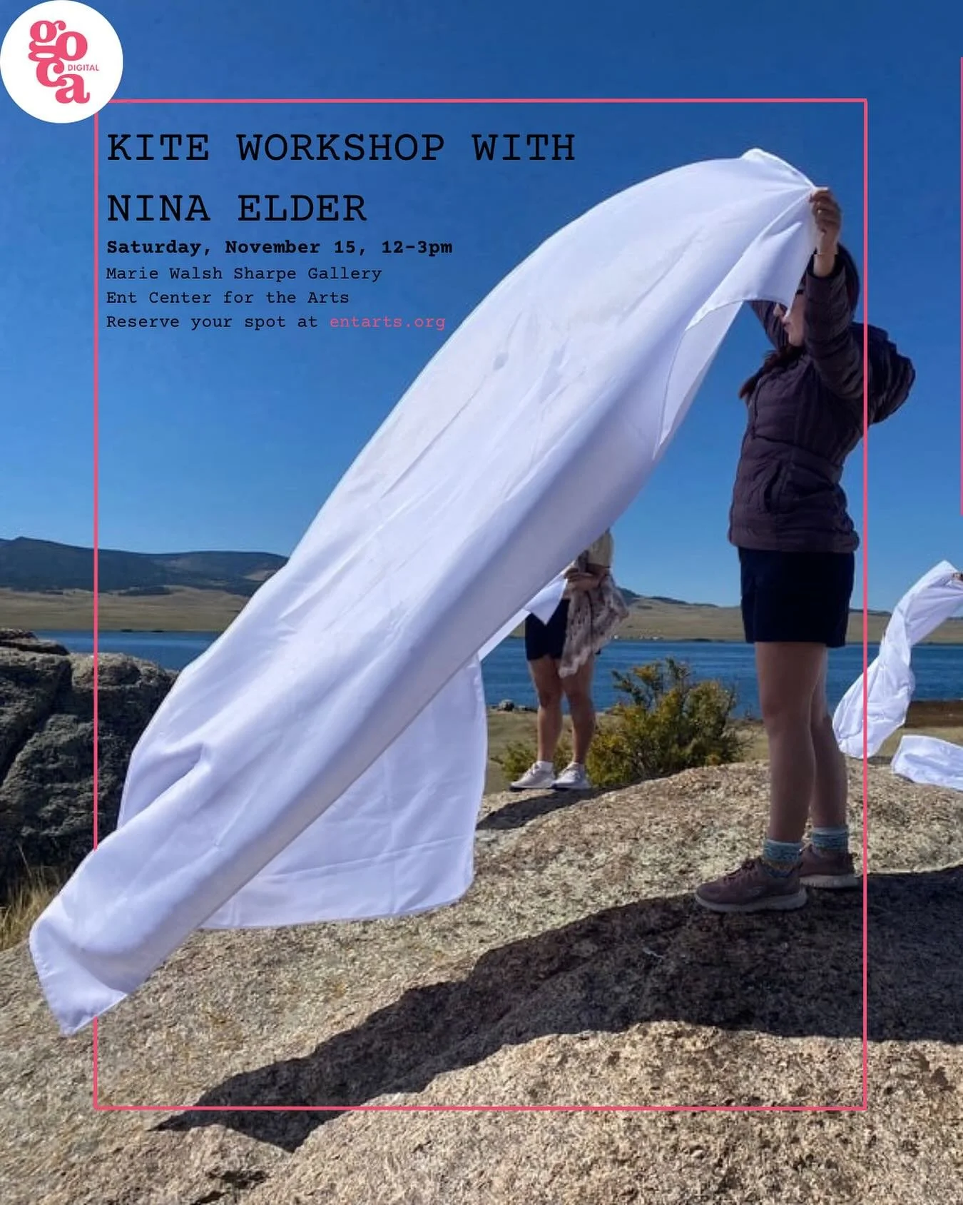 Join GOCA and exhibition artist Nina Elder in an exploration of the invisible forces in our lives. Considering what you want to uplift, let go of, or tether yourself to, each participant will design and create their own kite! This will be an opportun