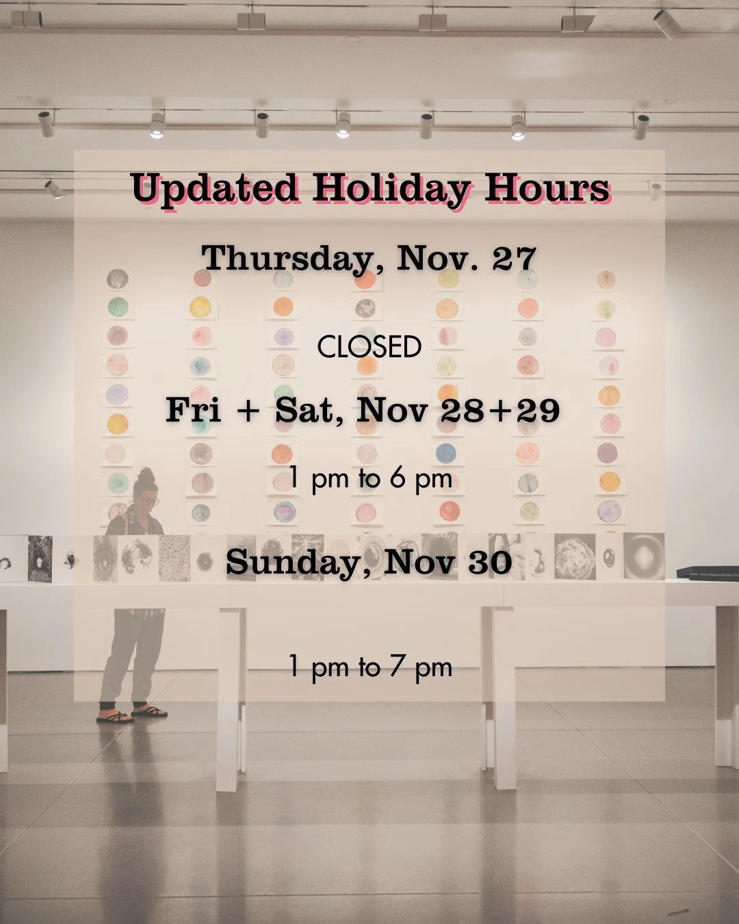GOCA has some upcoming hour changes coming this week!
Thursday, November 27th we will be CLOSED, we will open back up on friday and remain open during regular hours until sunday. 
GOCA will also now be open every sunday for the remainder of the calen