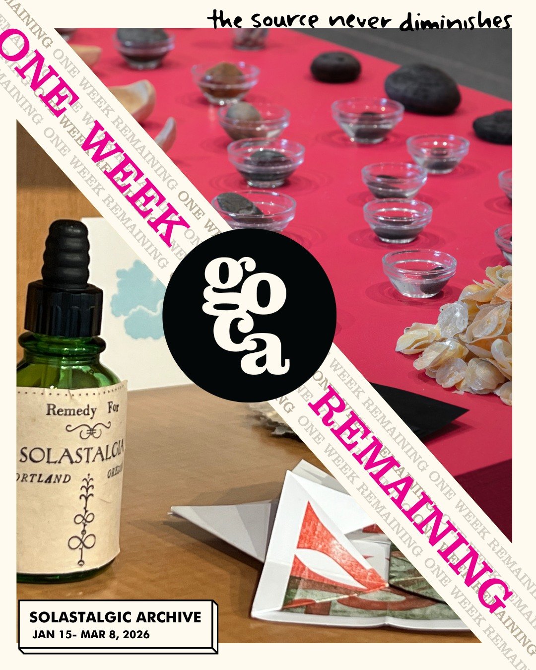 There is only one week left before we bid farewell to both of Nina Elders exhibitons: 'The Source Never Diminishes' in the main gallery and 'Solastalgic Archive' in the Project Space.
The last day to see both shows is Saturday, March 7th so stop in a