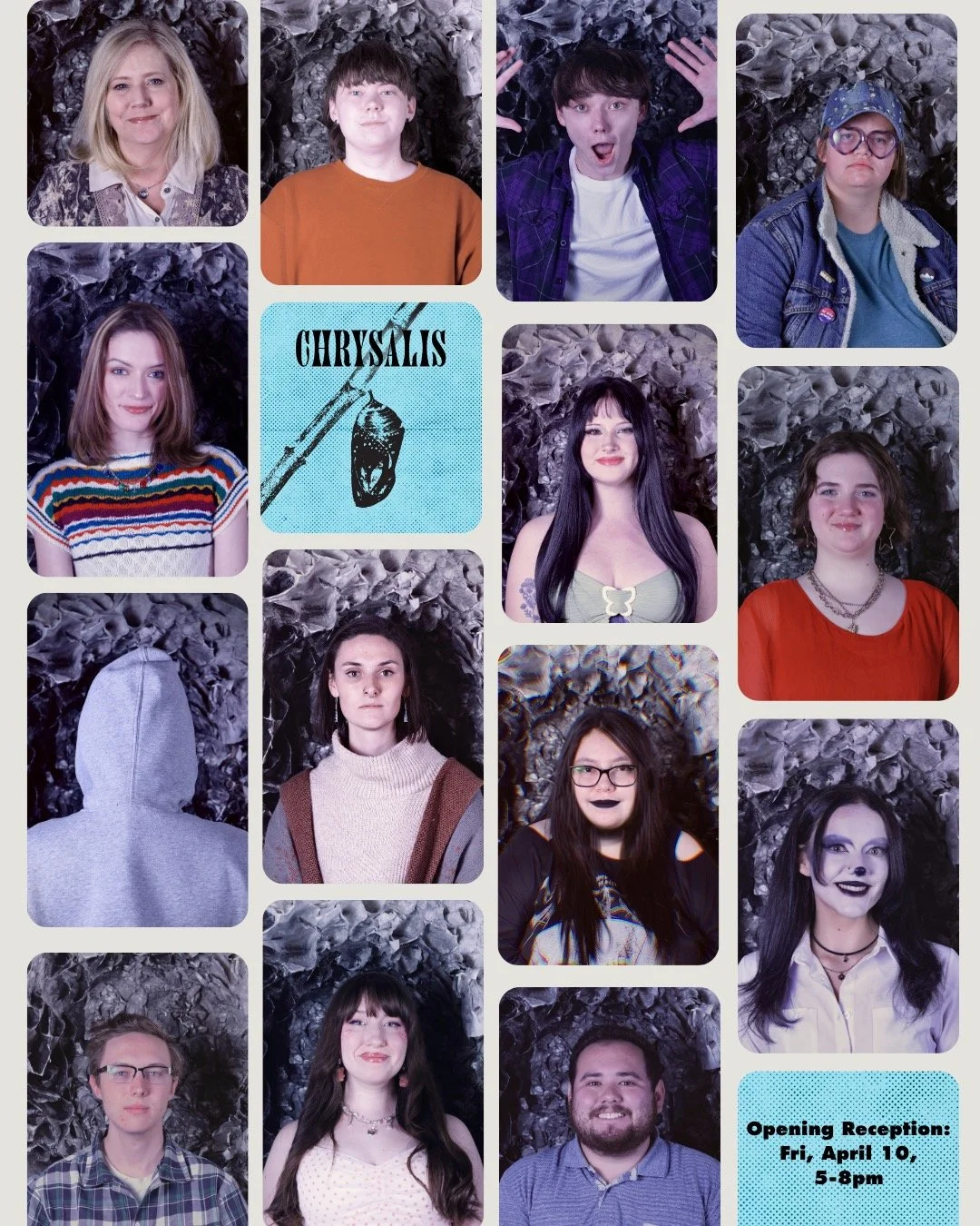 Meet the student artists behind "Chrysalis" at the opening reception this FRIDAY from 5-8pm! 

Featured Artists:
&bull; Kate Coleman @blank_canvas.jpg
&bull; Lizzy Cox @lizslivelyartworks
&bull; Emily De Smidt @lambda.nil
&bull; Graham Drew