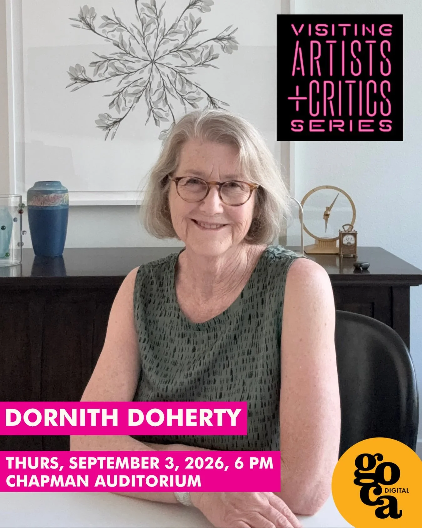 Thursday, September 3, 2026, 6 - 7 p.m.

Chapman Recital Hall, Ent Center for the Arts
Free tickets are in the link in our bio!

Join us for our first Fall VACS with Simulacra artist, Dornith Doherty! &nbsp;A Guggenheim Foundation Fellow and Fulbrigh