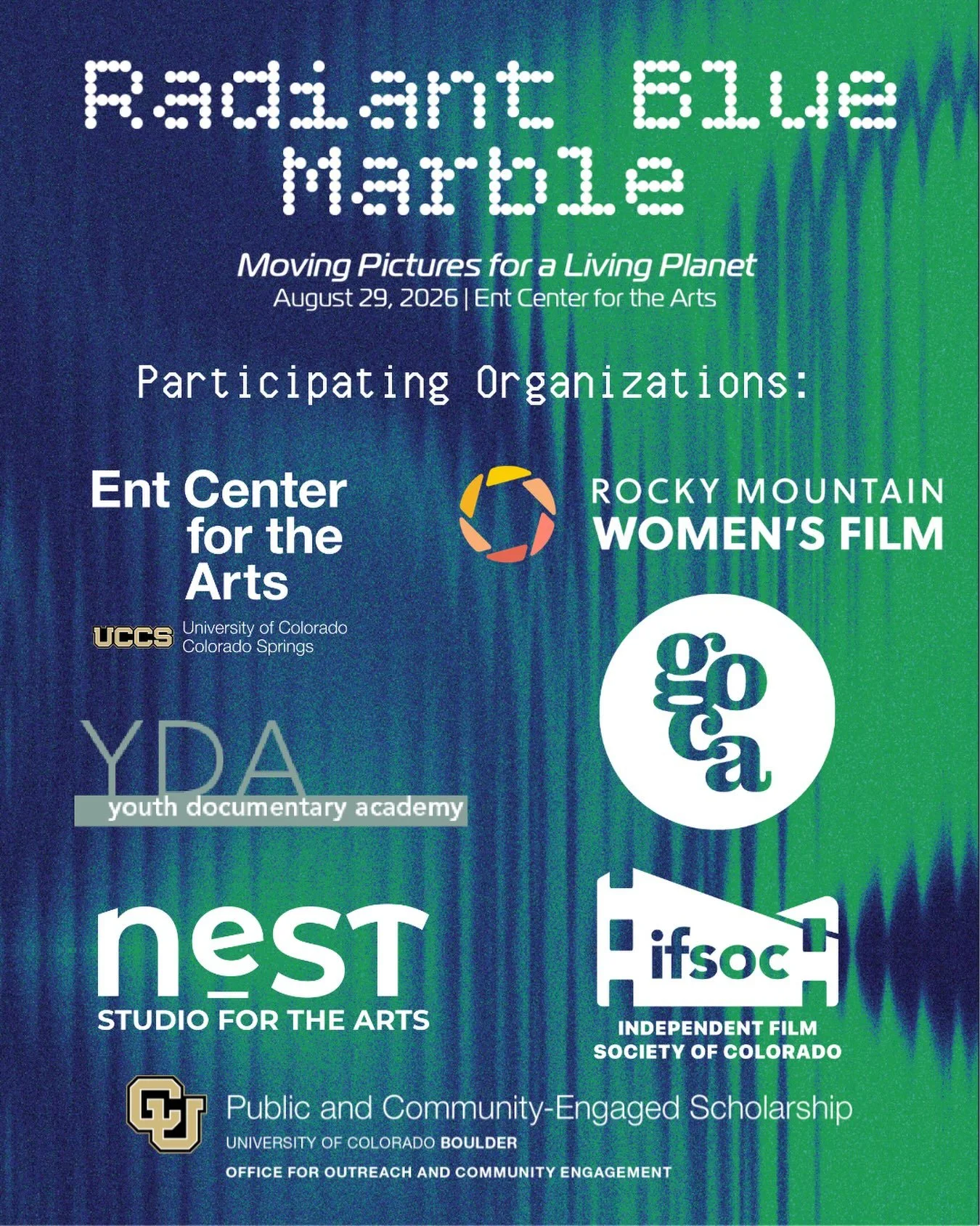 Spend a full day immersed in the intersection of art and ecology Ent Center for the Arts on August 29.

Radiant Blue Marble is a film festival that features five blocks of short films from 10:00 am to 6:00 pm, followed by a 7:00 pm screening of Dr. S