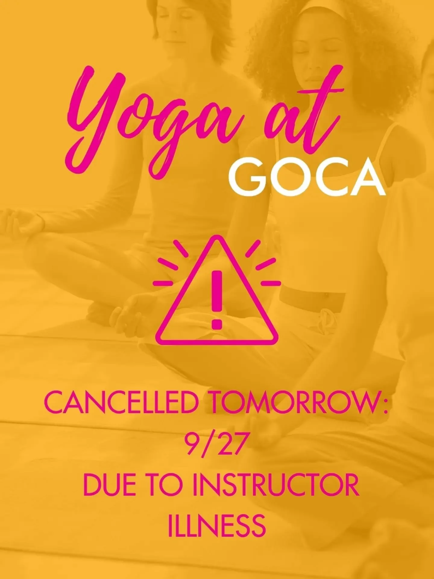 Our yoga session tomorrow is cancelled due to instructor illness. Please join us on October 10th for our next free yoga session!