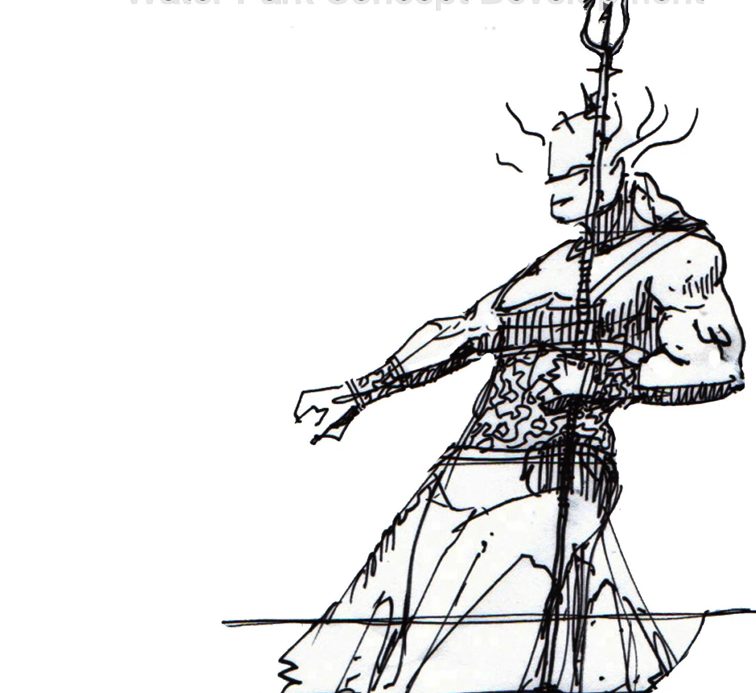 Masculine Sentinel holding the reigns of a team of Shark Tuna. Shark Tuna not shown in this sketch study.