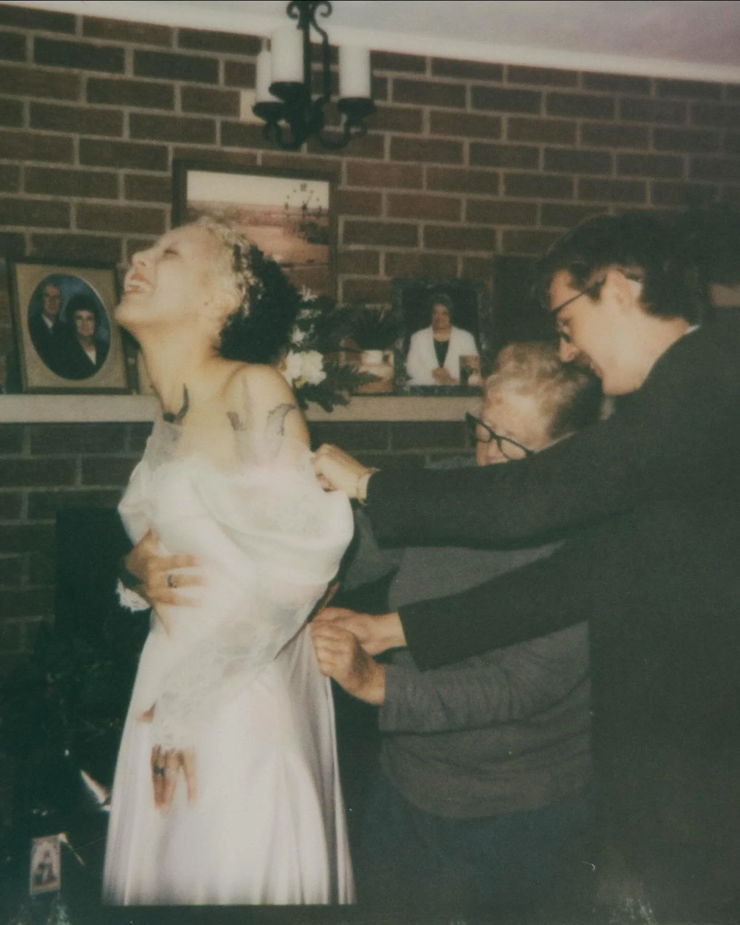 The LeBahns in a mix of polaroids and digital &lt;3
They had the most gorgeous and intimate backyard celebration. Kyra literally thrifted and made everything! Everything was so intentionally personal. Including one of Kyra&rsquo;s favorite foods&mdas