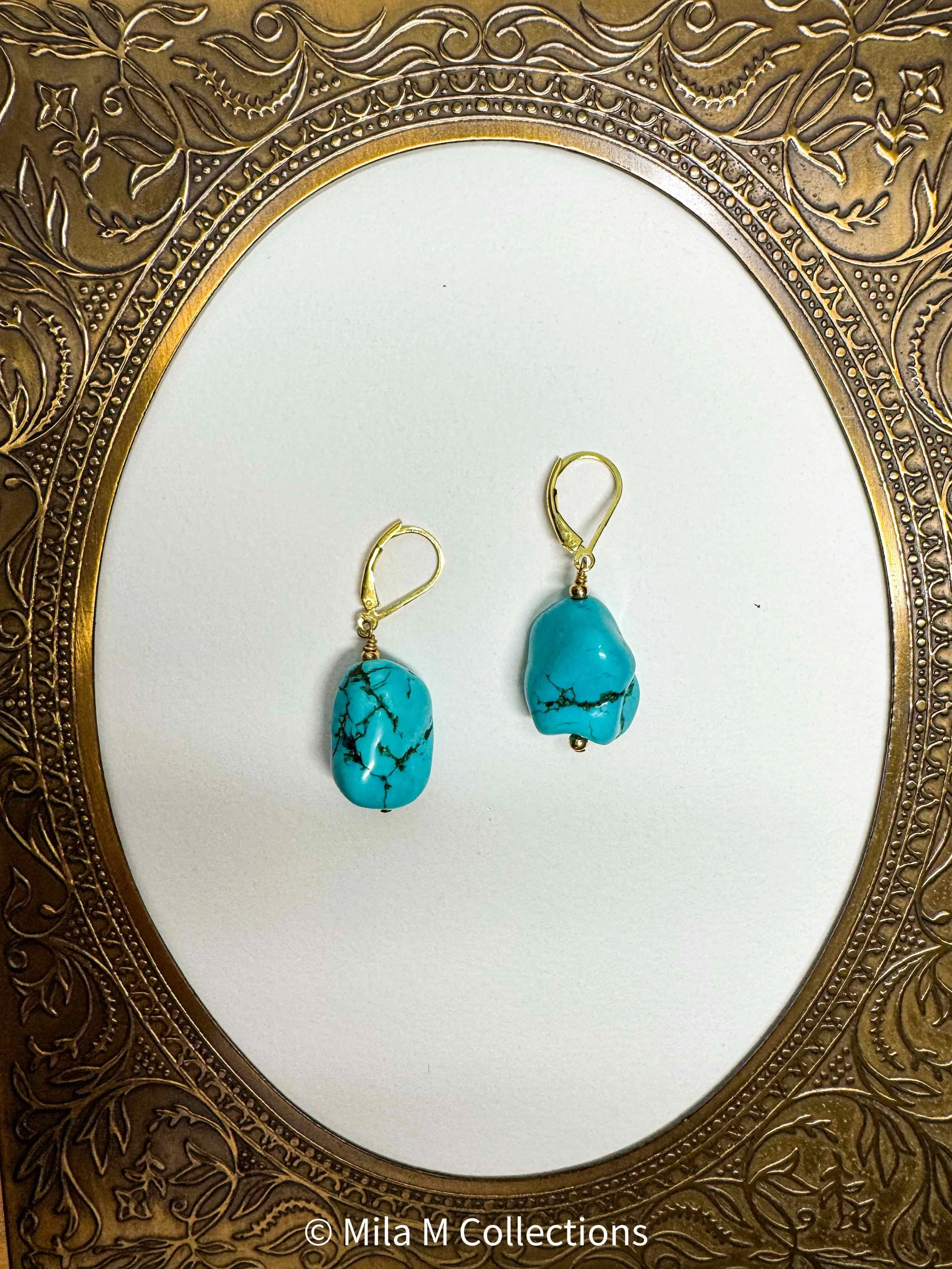 Turquoise Chunks Earrings by Mila M Collections