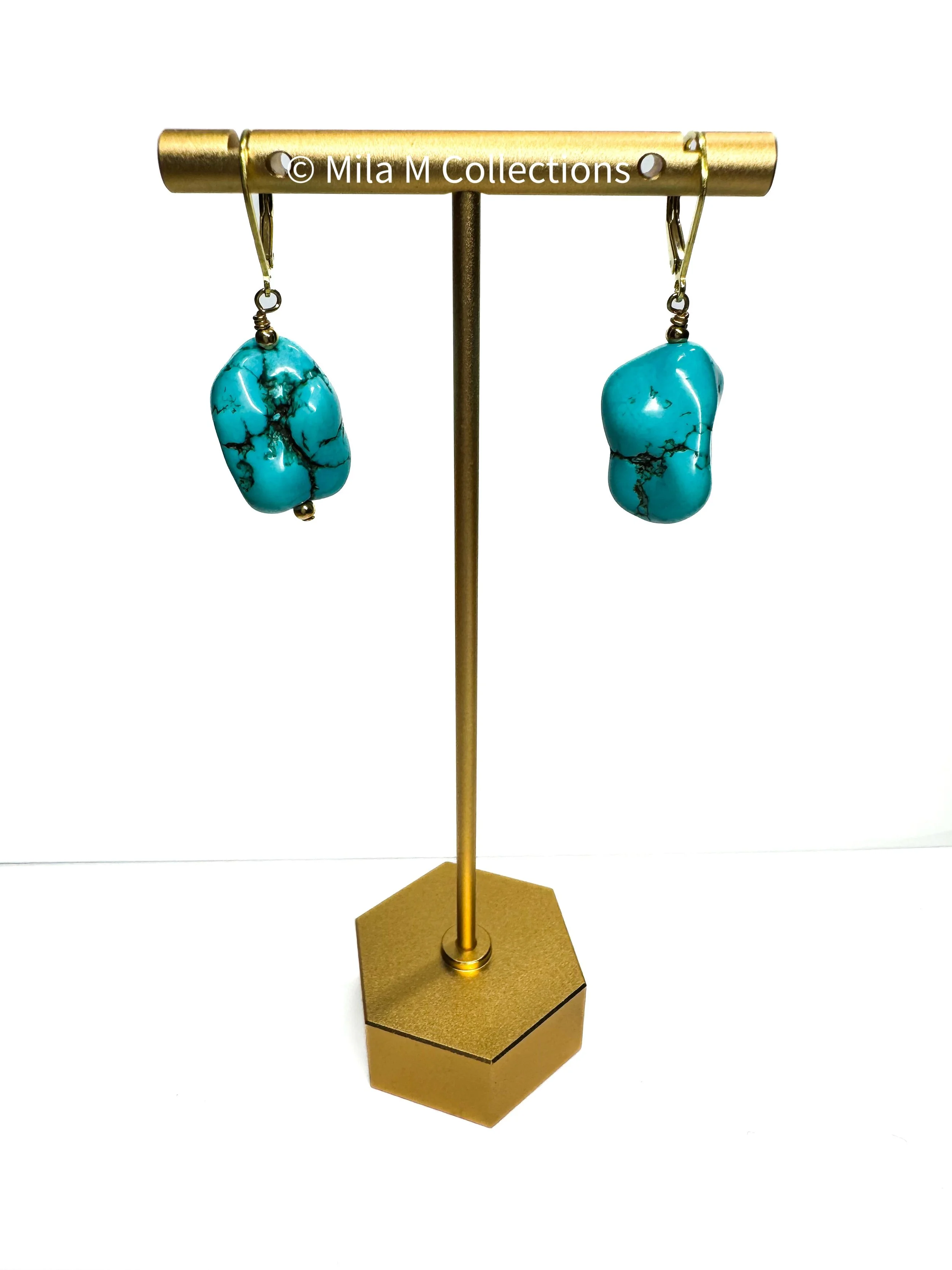 Turquoise Chunks Earrings by Mila M Collections