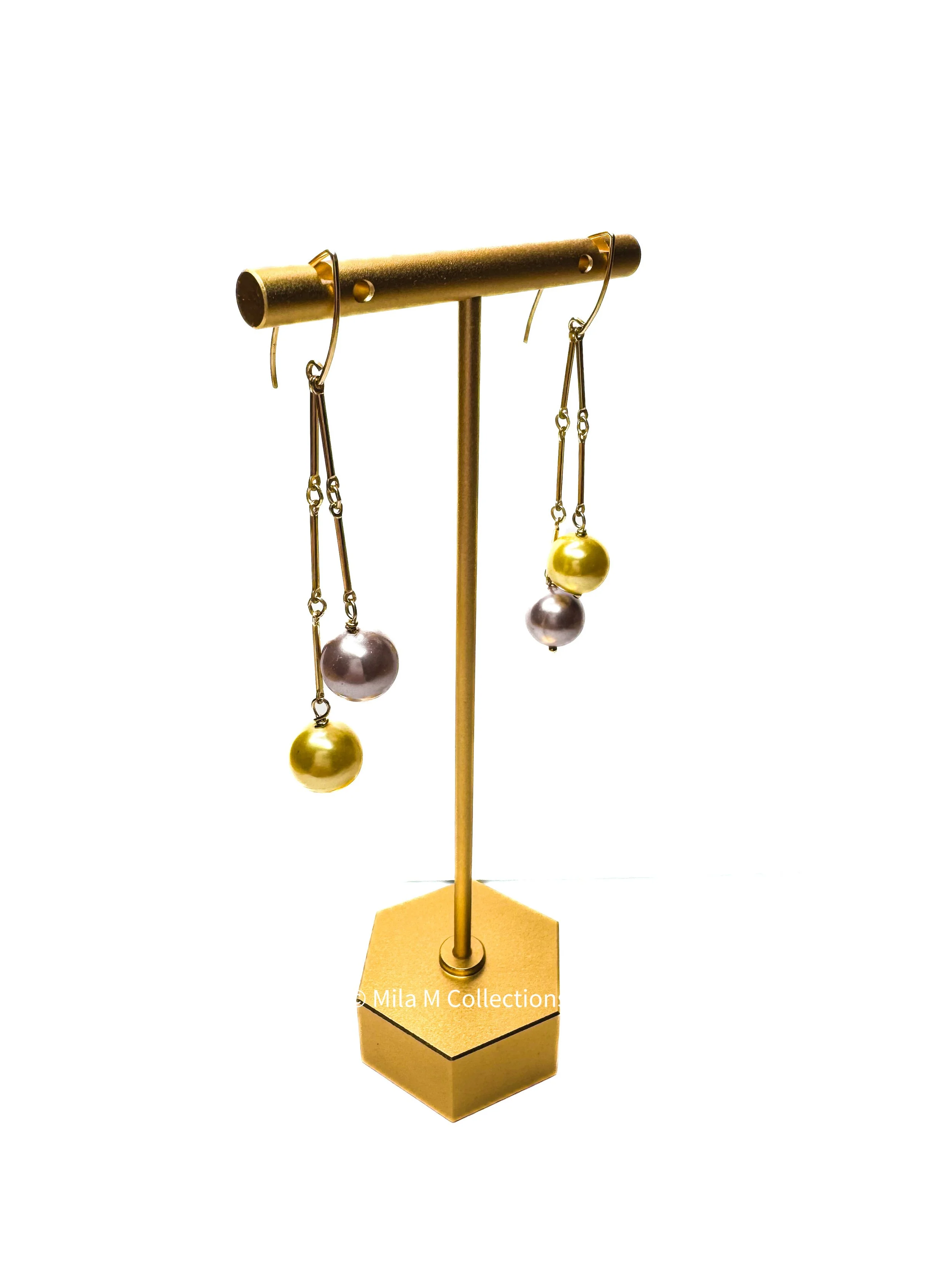 Yellow and Lavender Pearl Earrings by Mila M Collections.JPEG