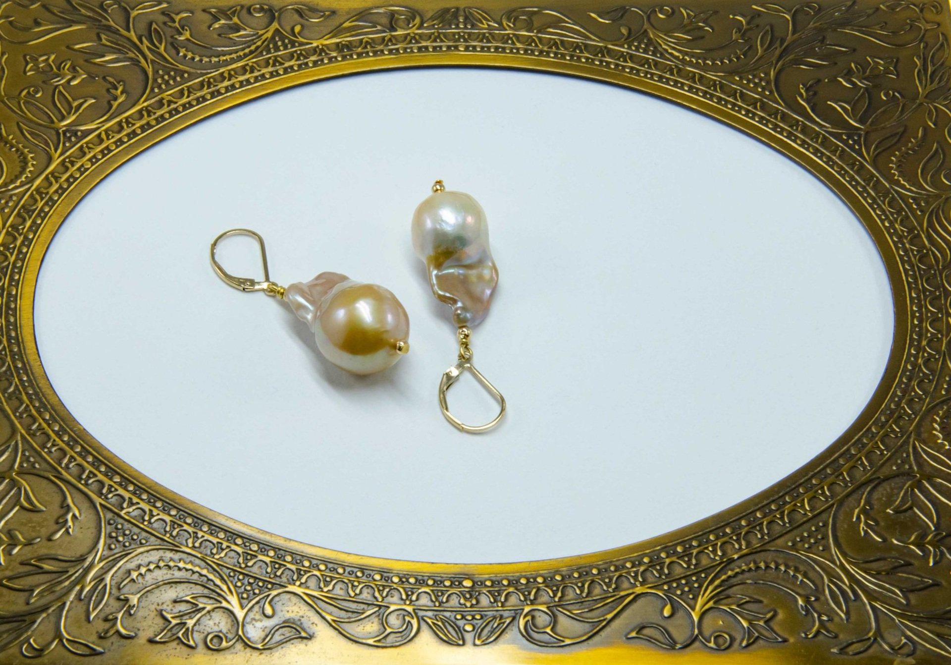 Peach Baroque Pearl Earrings by Mila M Collections