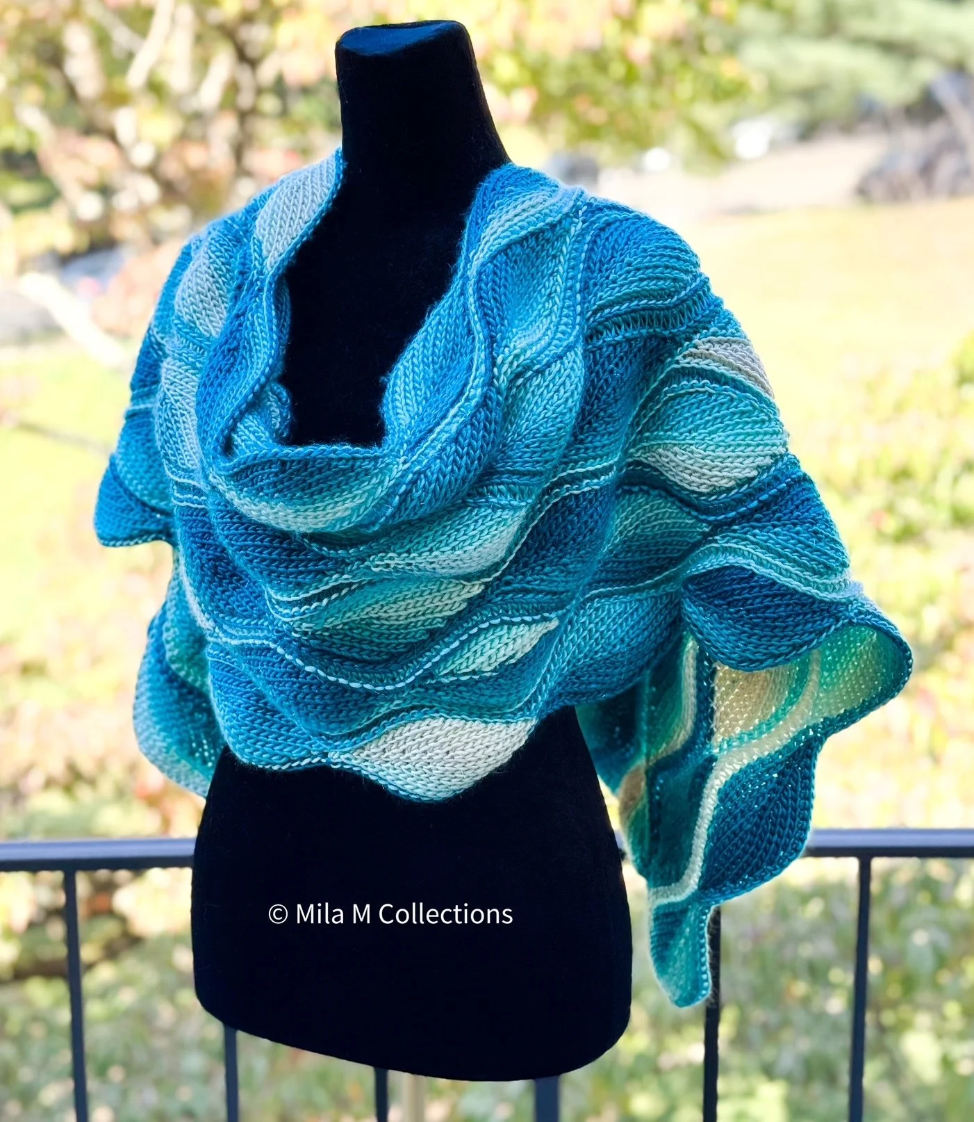 Turquoise Waves Crochet Shawl by Mila M Collections