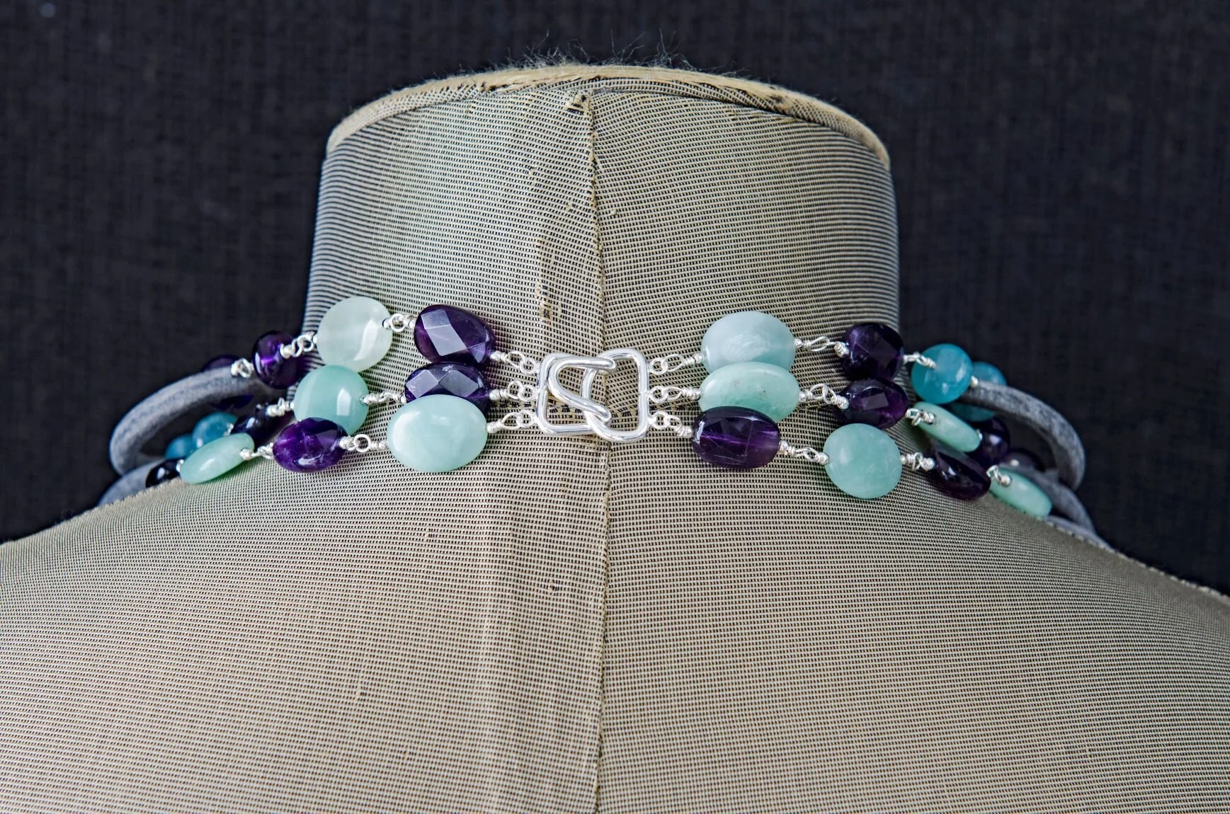 Multi-Strand: Water Buffalo Horn with Amethyst and Amazonite Necklace-Clasp