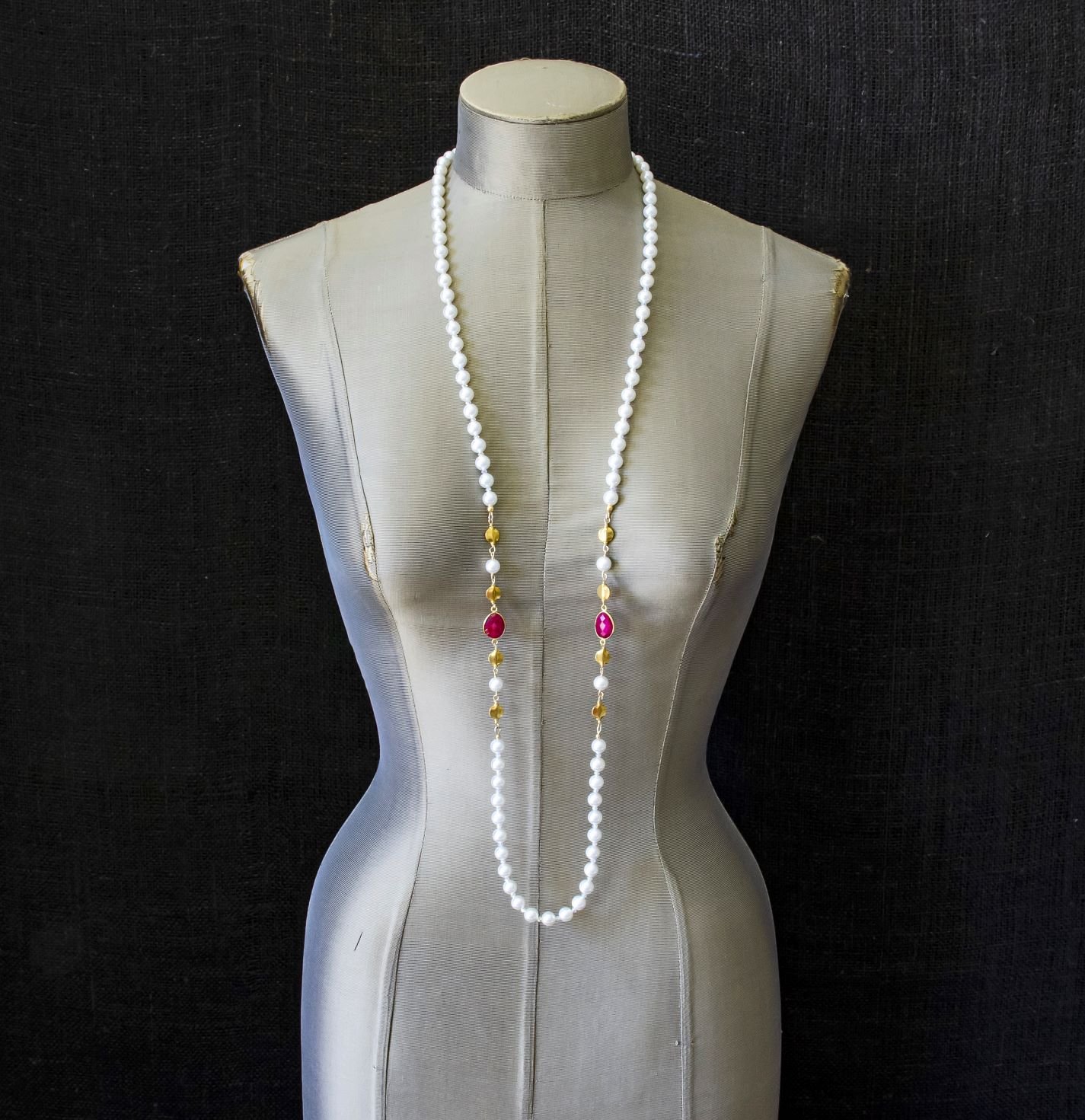 Shell Pearls with Ruby in Vermeil Necklace-M.jpg